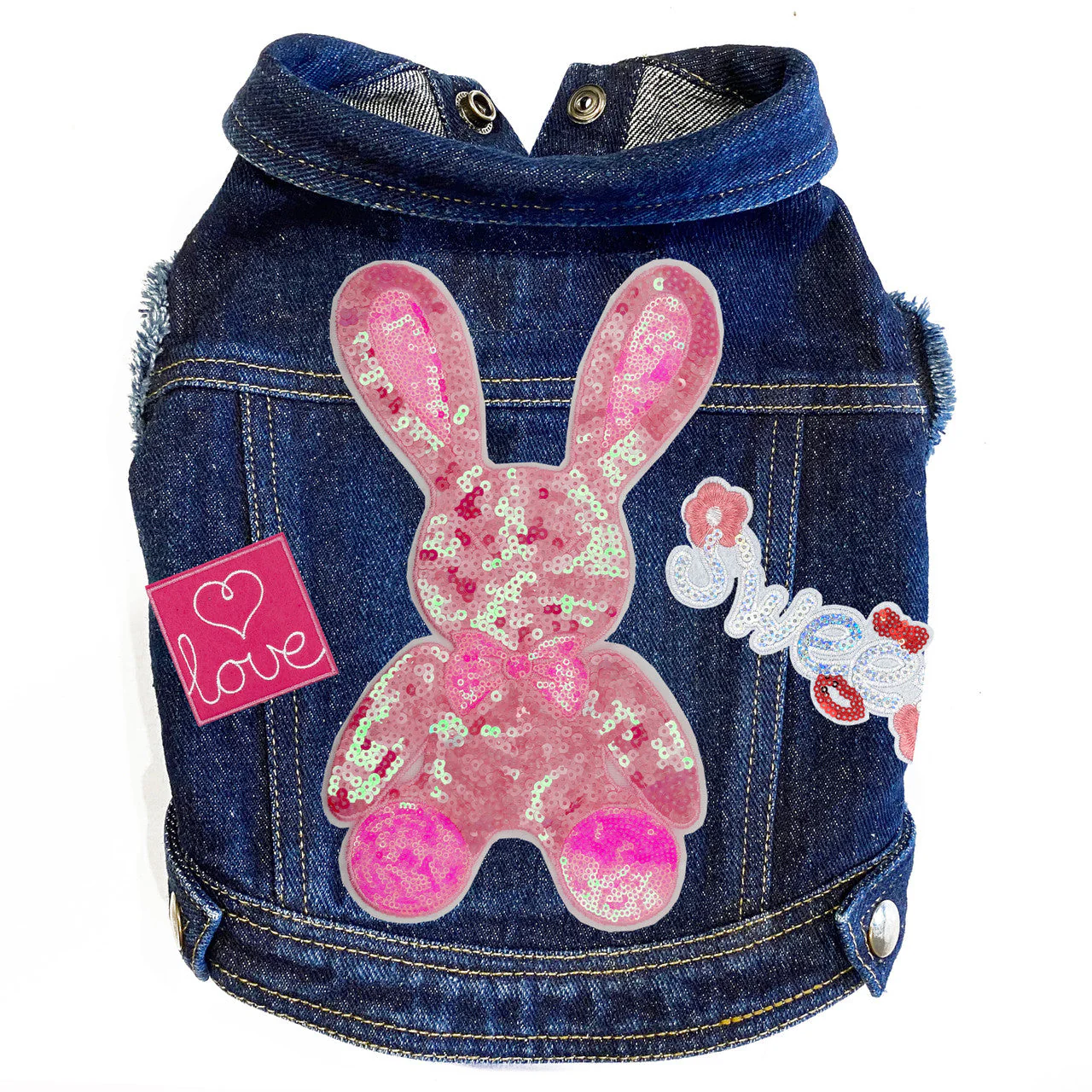 Big Pink Bunny Denim Dog Jacket - Image 2
