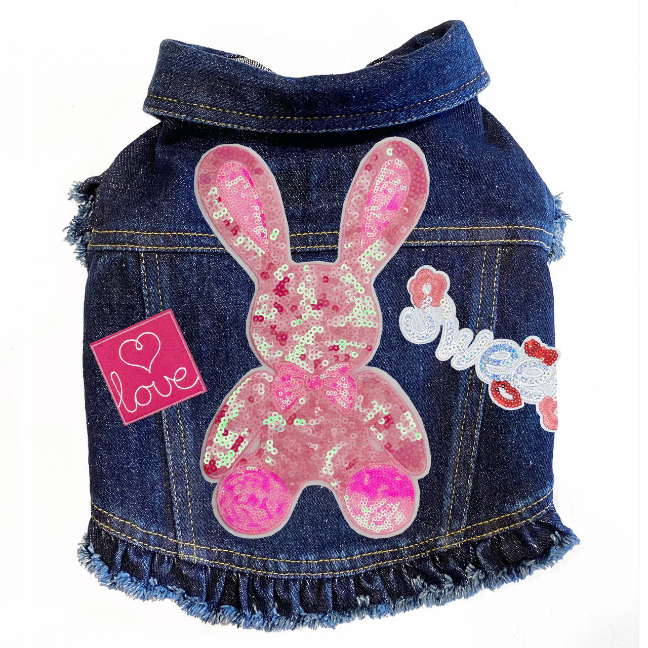Big Pink Bunny Denim Dog Jacket - Image 3