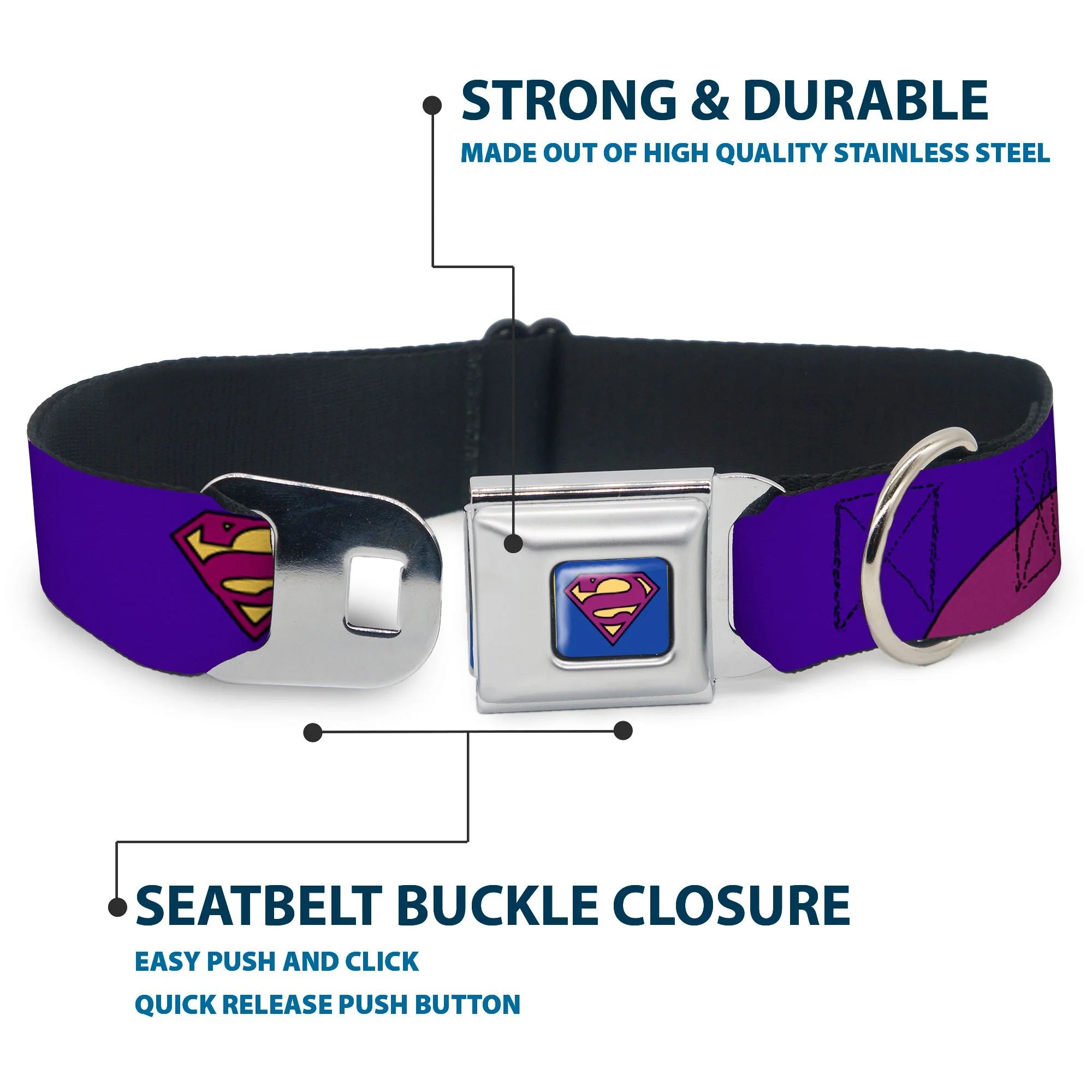 Bizzaro Logo Full Color Blue Seatbelt Buckle Collar - Bizzaro Logo w/Bizzaro Pose - Image 4