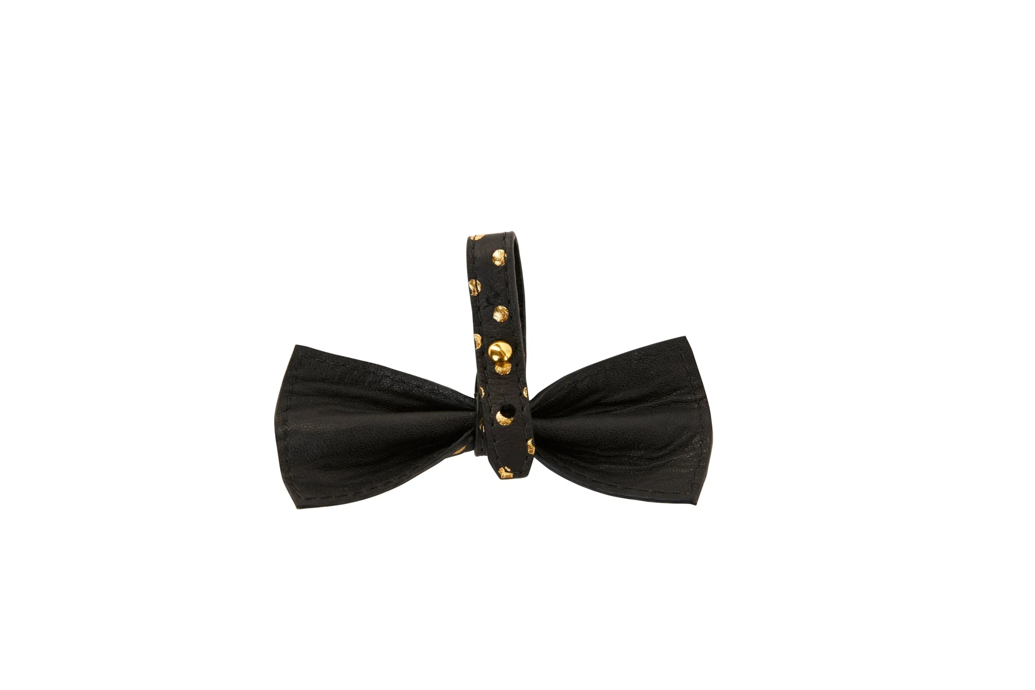 Black/Gold Polka Dot Italian Leather Bowtie - Image 2