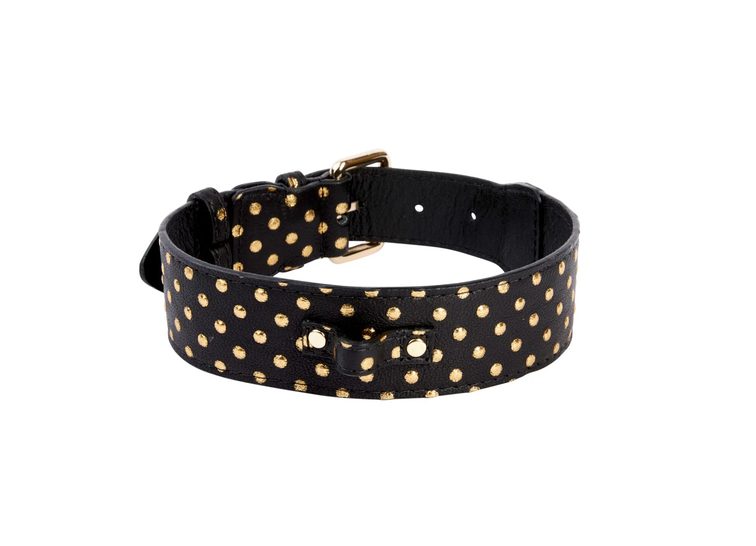 Black & Gold Polka Dot Italian Leather Classic Collar - Image 3