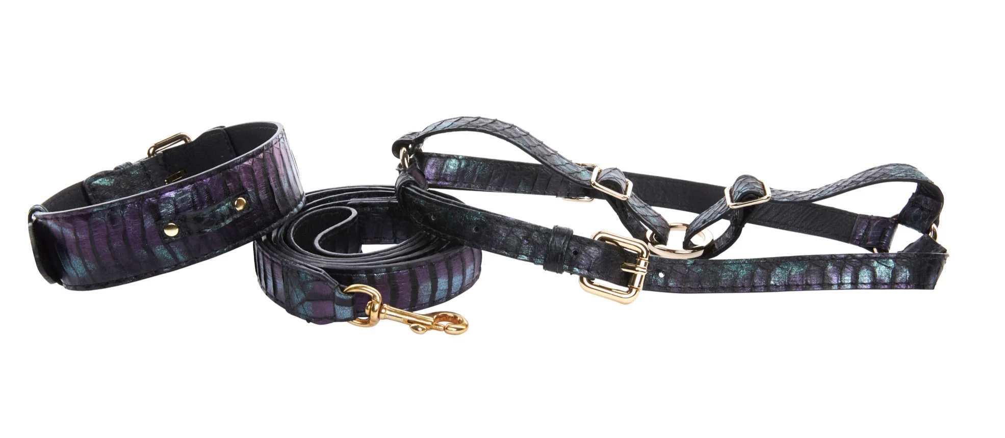 Black, Green, Purple Snake Classic Collar, Leash, Harness Set - Image 2