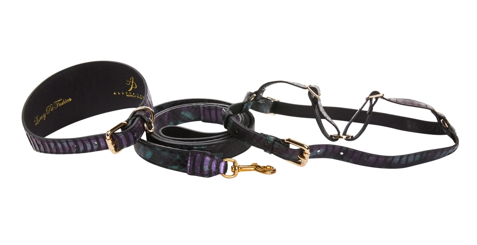 Black, Green, Purple Snake Wide Style Collar, Leash, Harness Set - Image 2