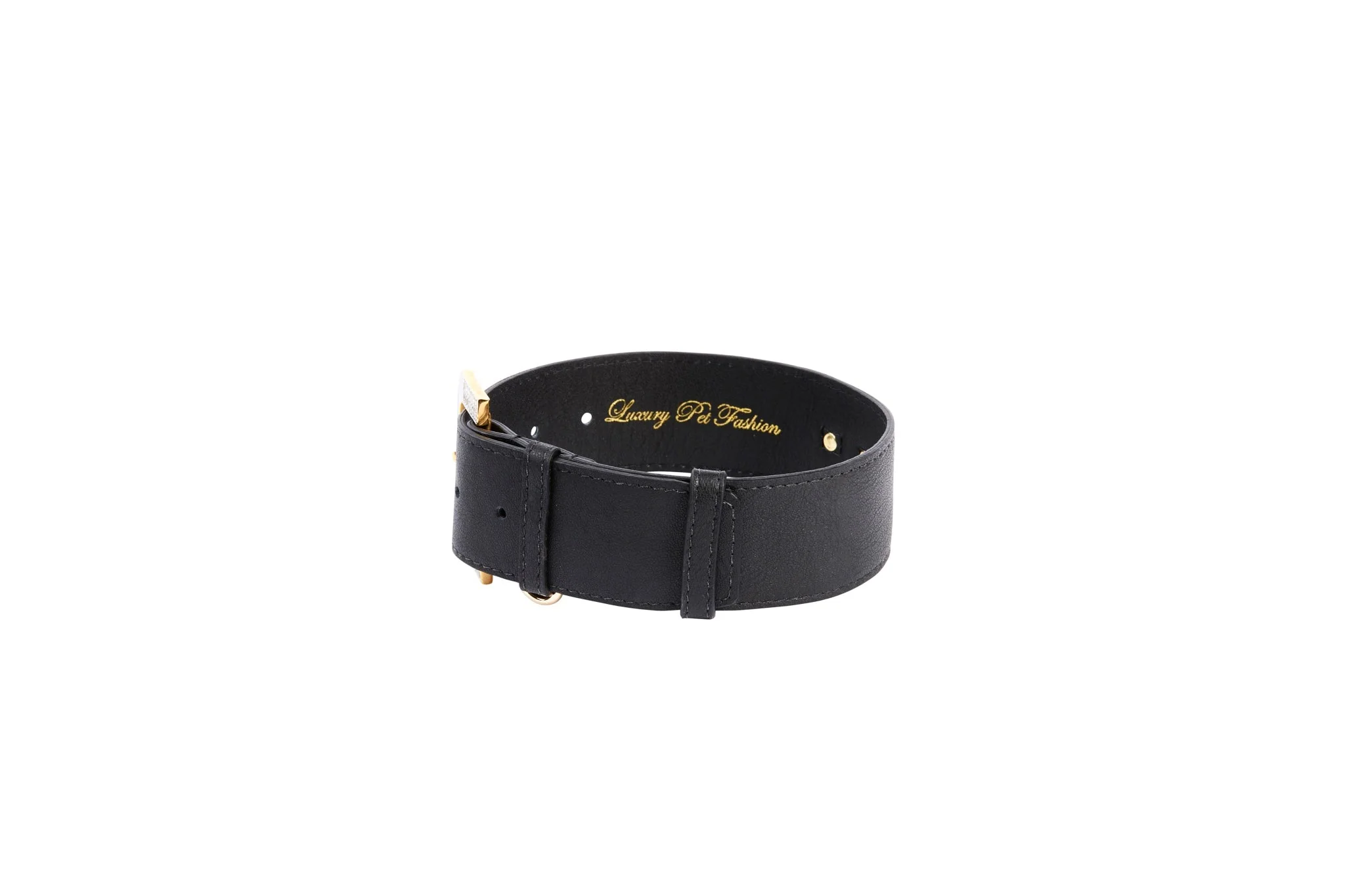 Black Italian Leather Collar With Glamorous Italian Hardware - Image 3