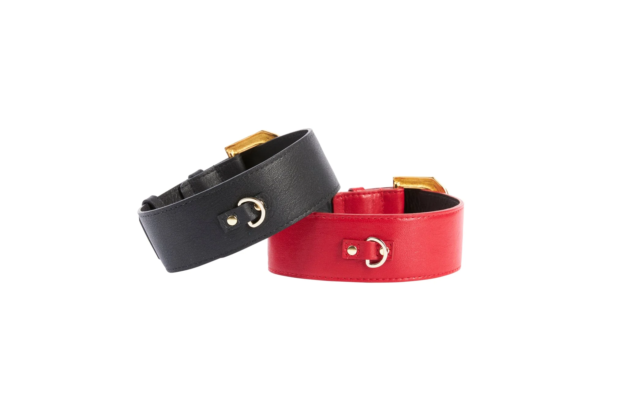 Black Italian Leather & Red Italian Leather Collar Set With Custom Glamorous Italian Hardware - Image 3