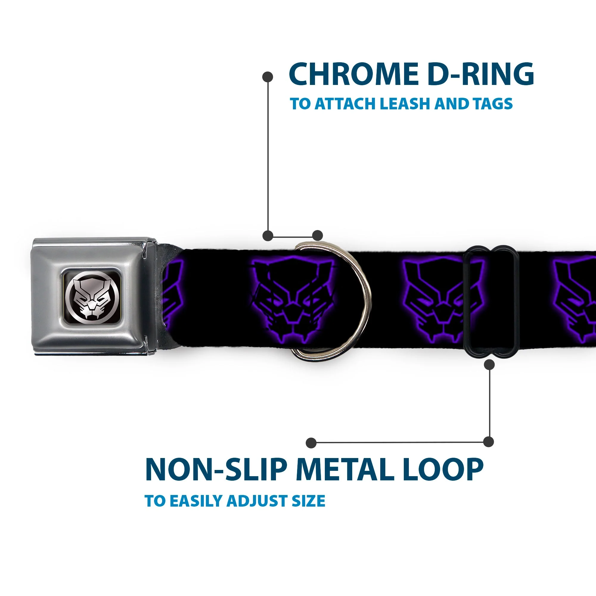 Black Panther Avengers Icon Black/Silver Seatbelt Buckle Collar - Black Panther Avengers Icon Outline Black/Purple - Image 5