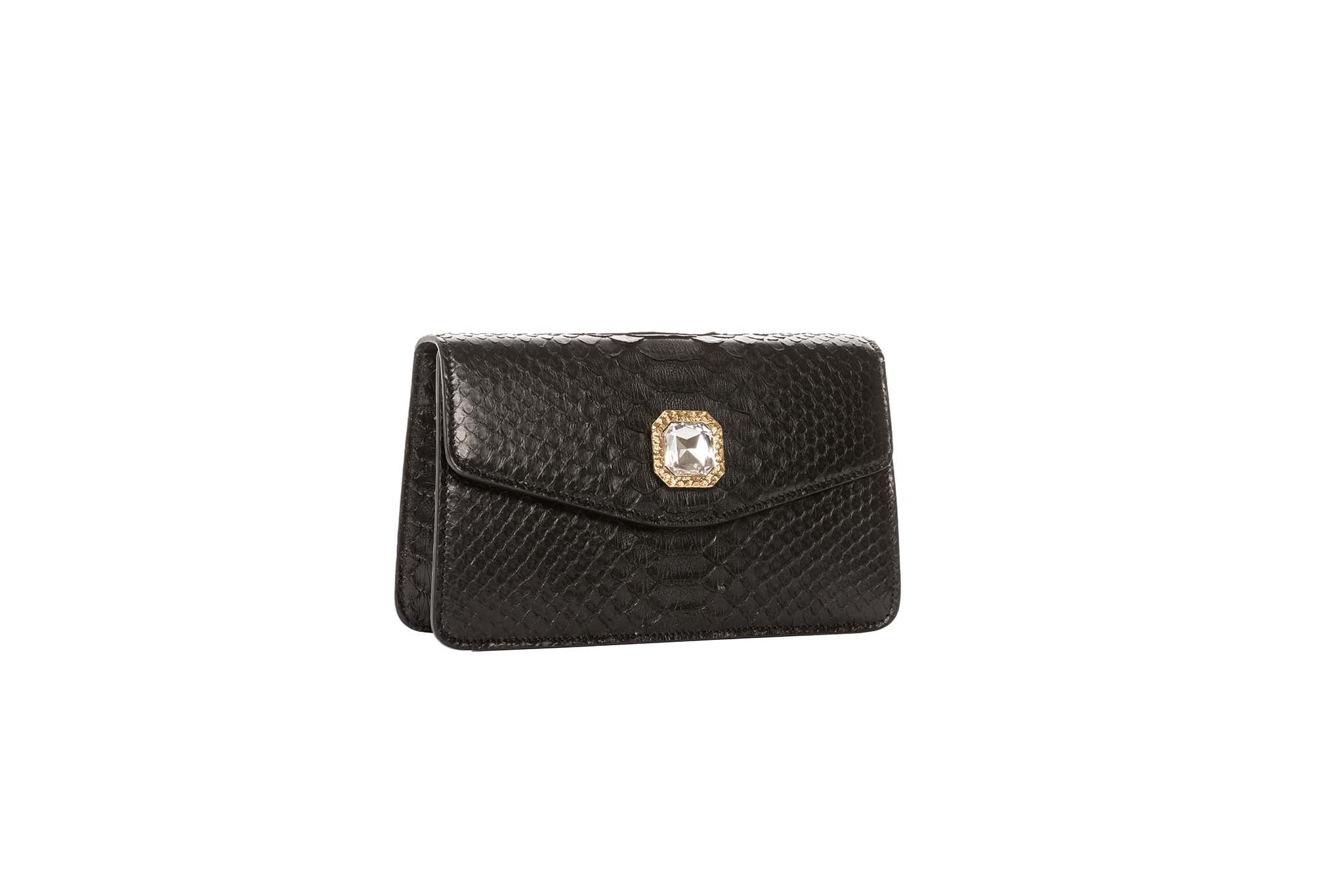 Black Python Clutch With Custom Swarovski Crystal - Image 4