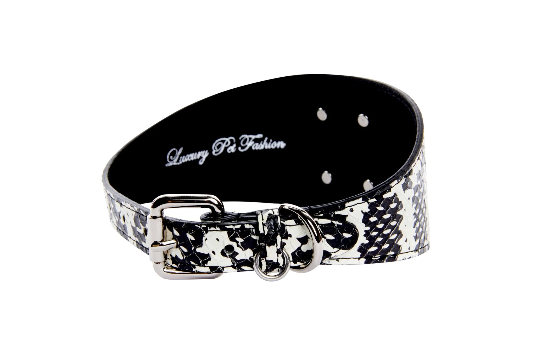 Black & White Snake Wide Style 3”Collar With Large Silver Rivet - Image 2