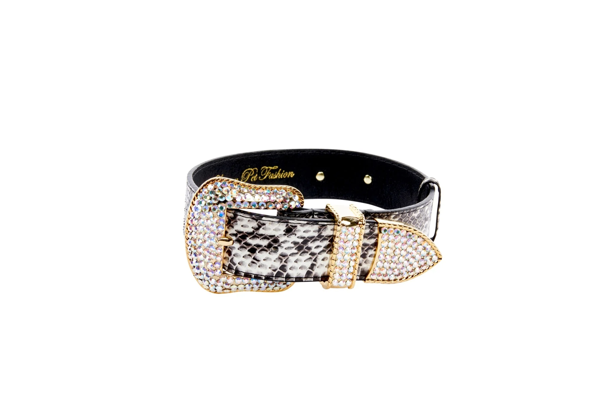 Black & White Viper Snake Collar With Gold Swarovski Crystal Hardware - Image 4