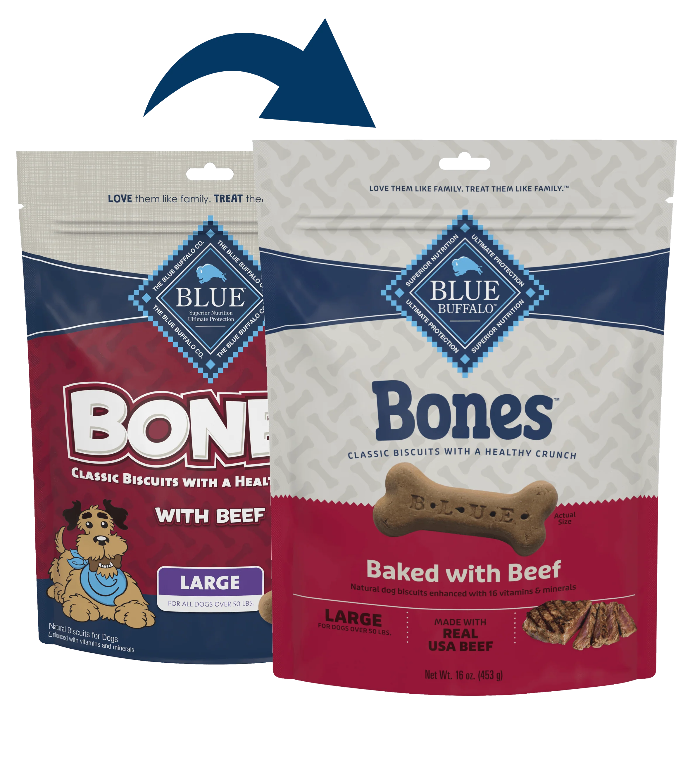 Blue Buffalo Blue Bones Crunchy Dog Biscuits Large Bones with Real Beef (16oz)