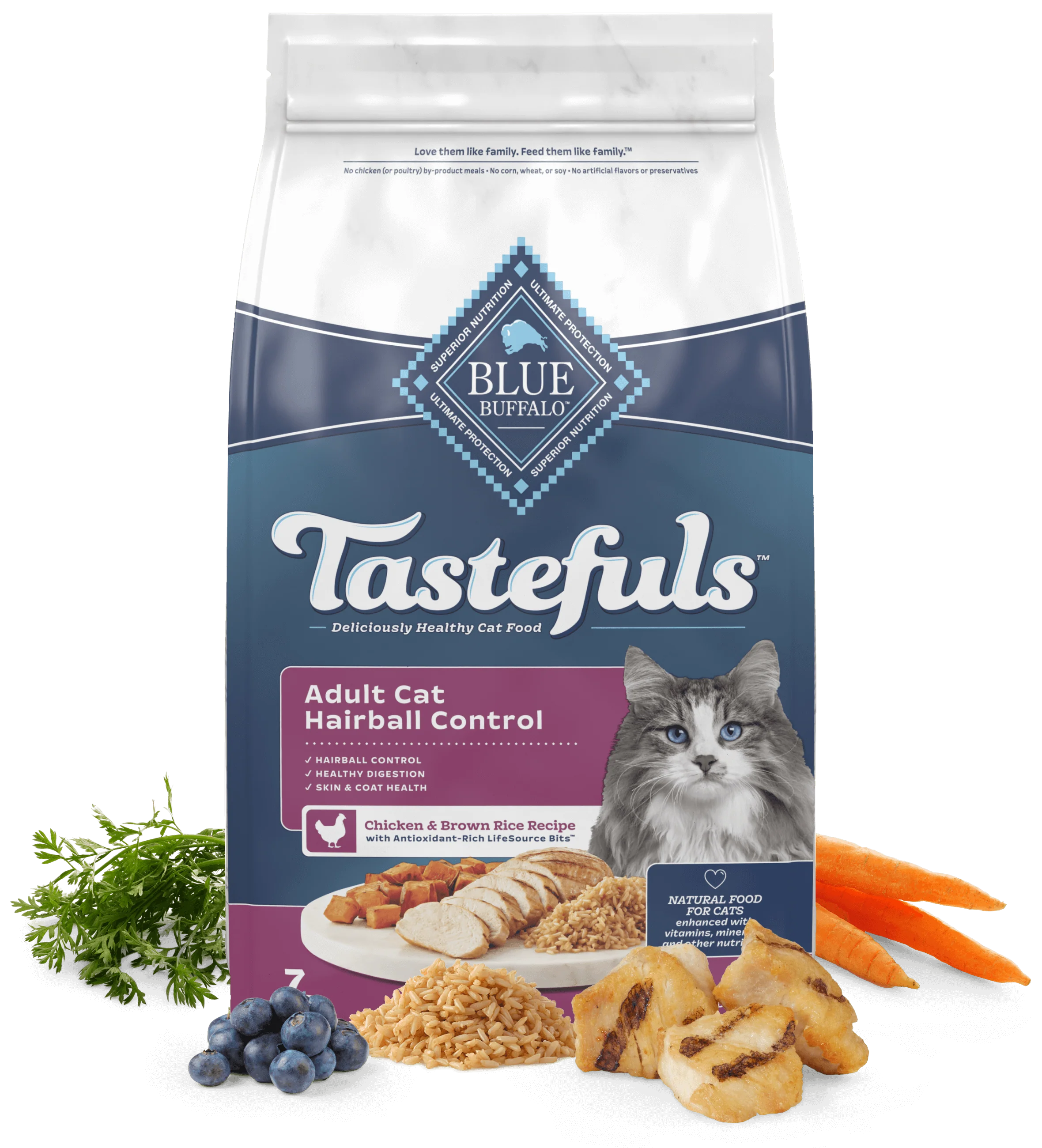 Blue Buffalo Blue Tastefuls Adult Cat Hairball Control Chicken & Rice Dry Food (3lb)