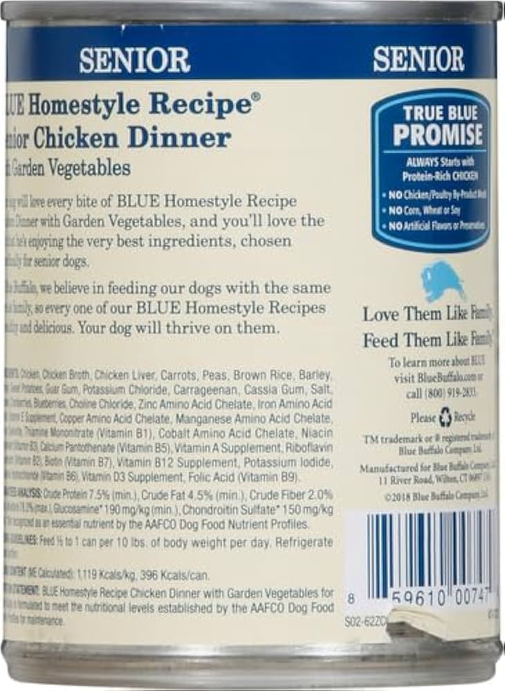 Blue Buffalo Senior Homestyle Chicken with Garden Vegetables Wet Dog Cans (12.5oz) - Image 2