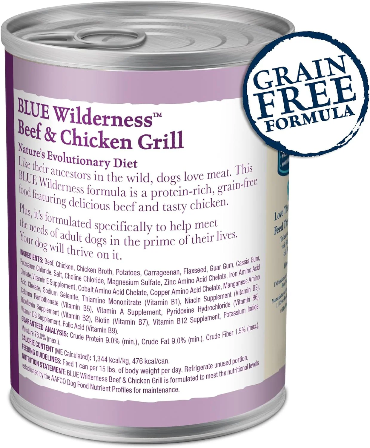 Blue Buffalo Wilderness Adult Grain-Free Beef & Chicken Grill Wet Dog Can (12.5oz) - Image 2