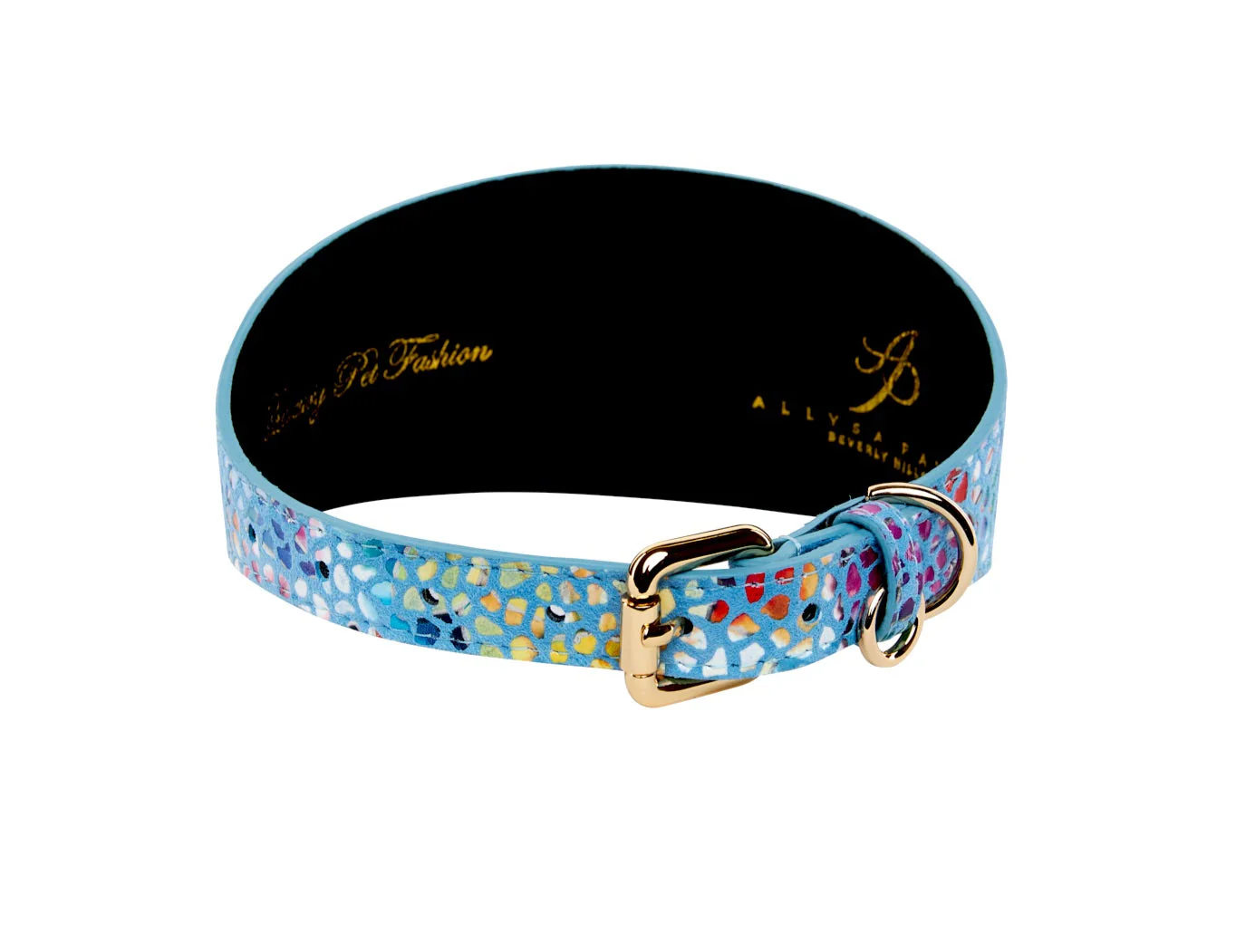Blue Floral Mosaic Italian Leather 3” Wide Style Collar - Image 3
