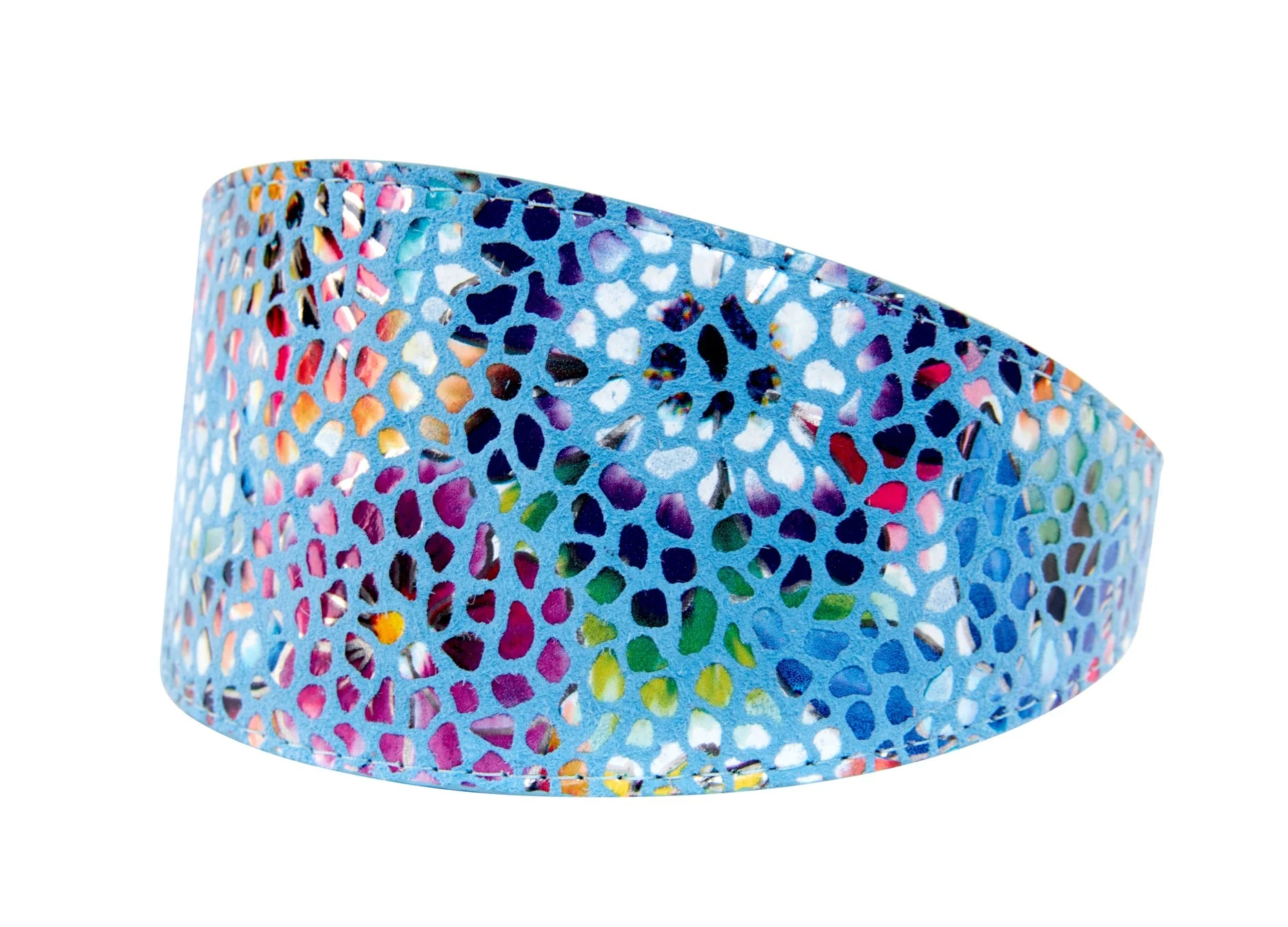 Blue Floral Mosaic Italian Leather 3” Wide Style Collar - Image 2