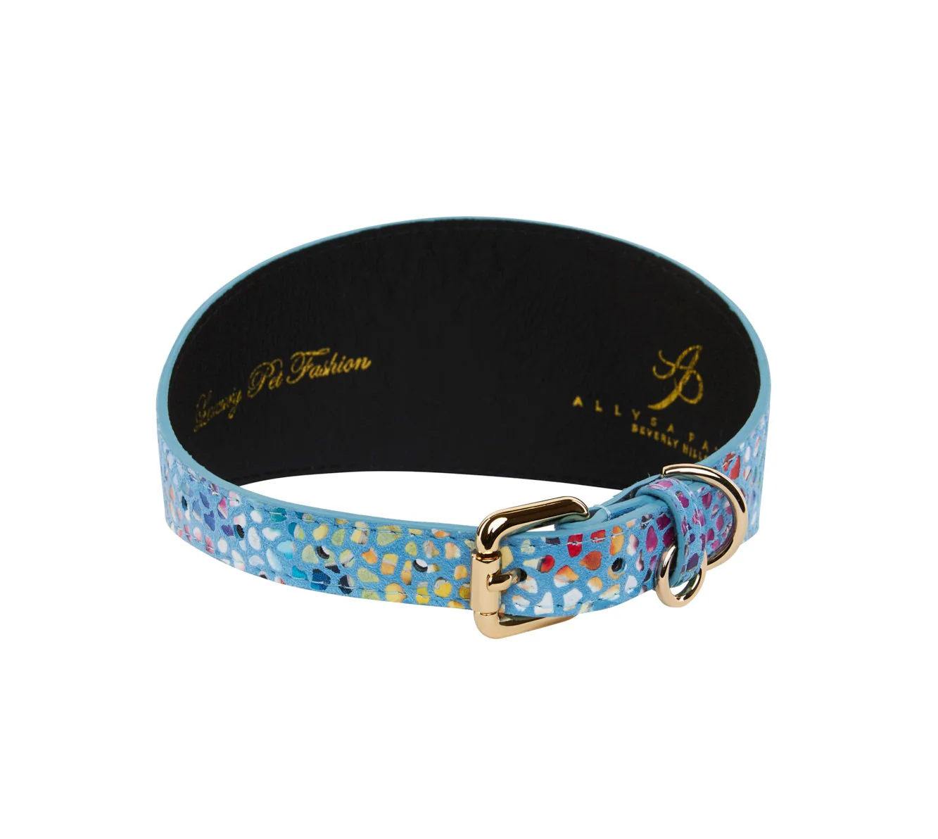 Blue Floral Mosaic Italian Leather 3” Wide Style Collar - Image 3