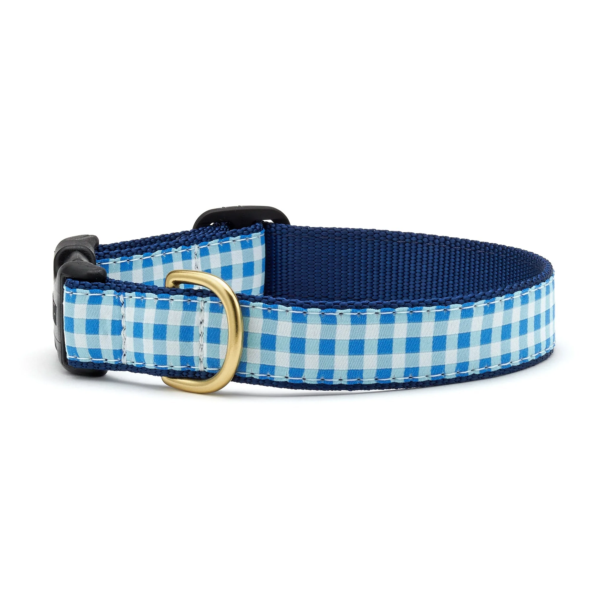 Up Country Blue Gingham Cast Brass Dog Collar