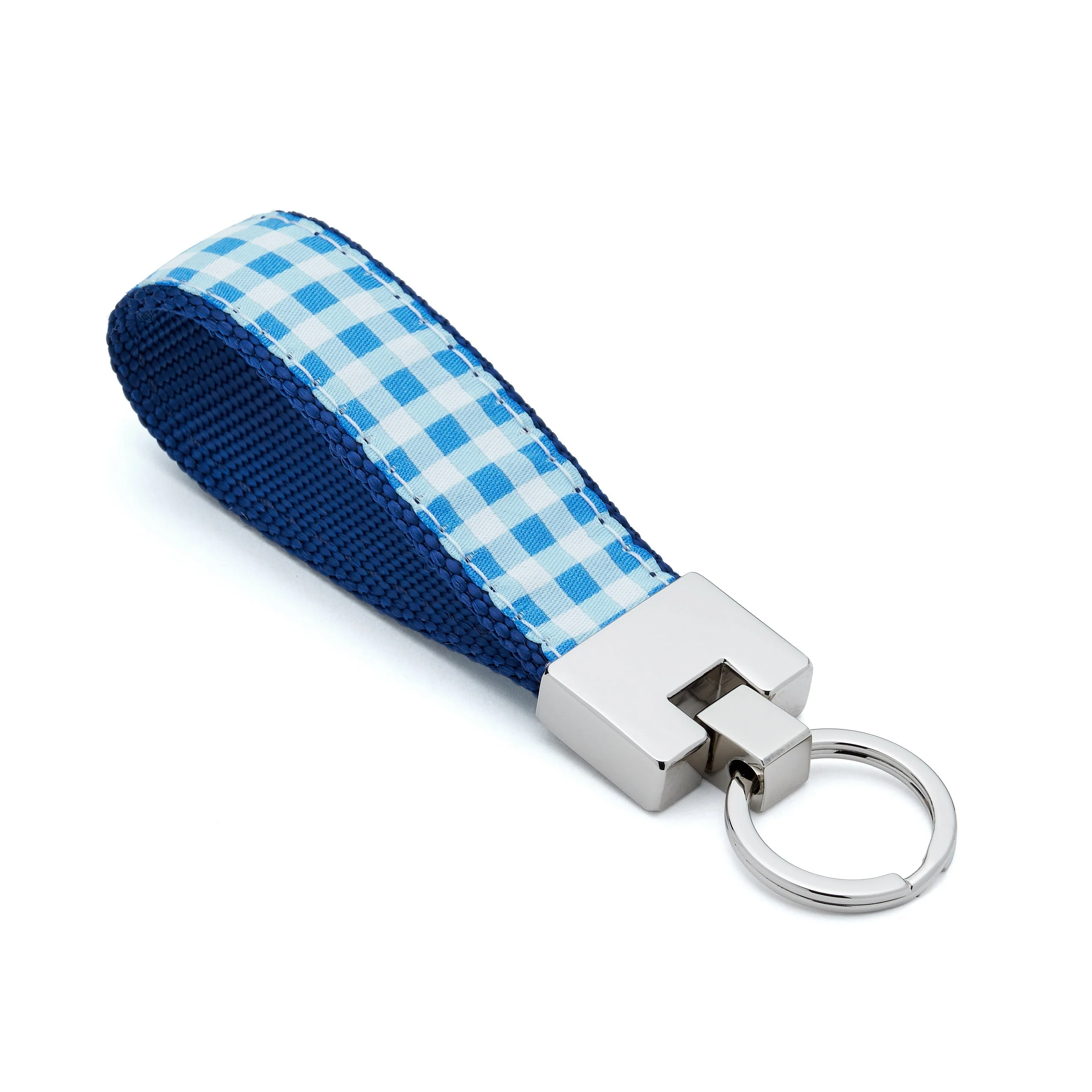 Up Country Blue Gingham Cast Brass Key Ring