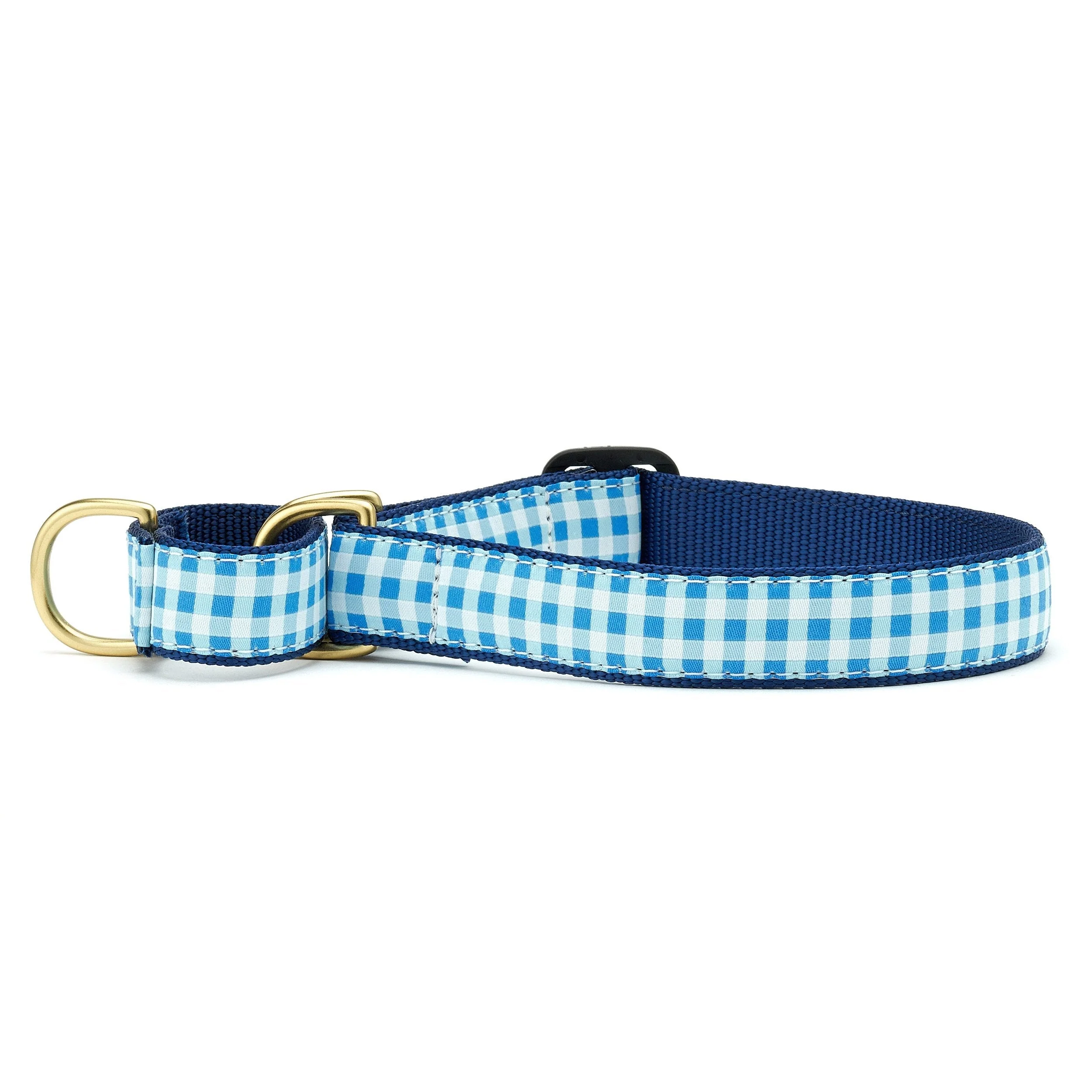 Up Country Blue Gingham Cast Brass Martingale Collar