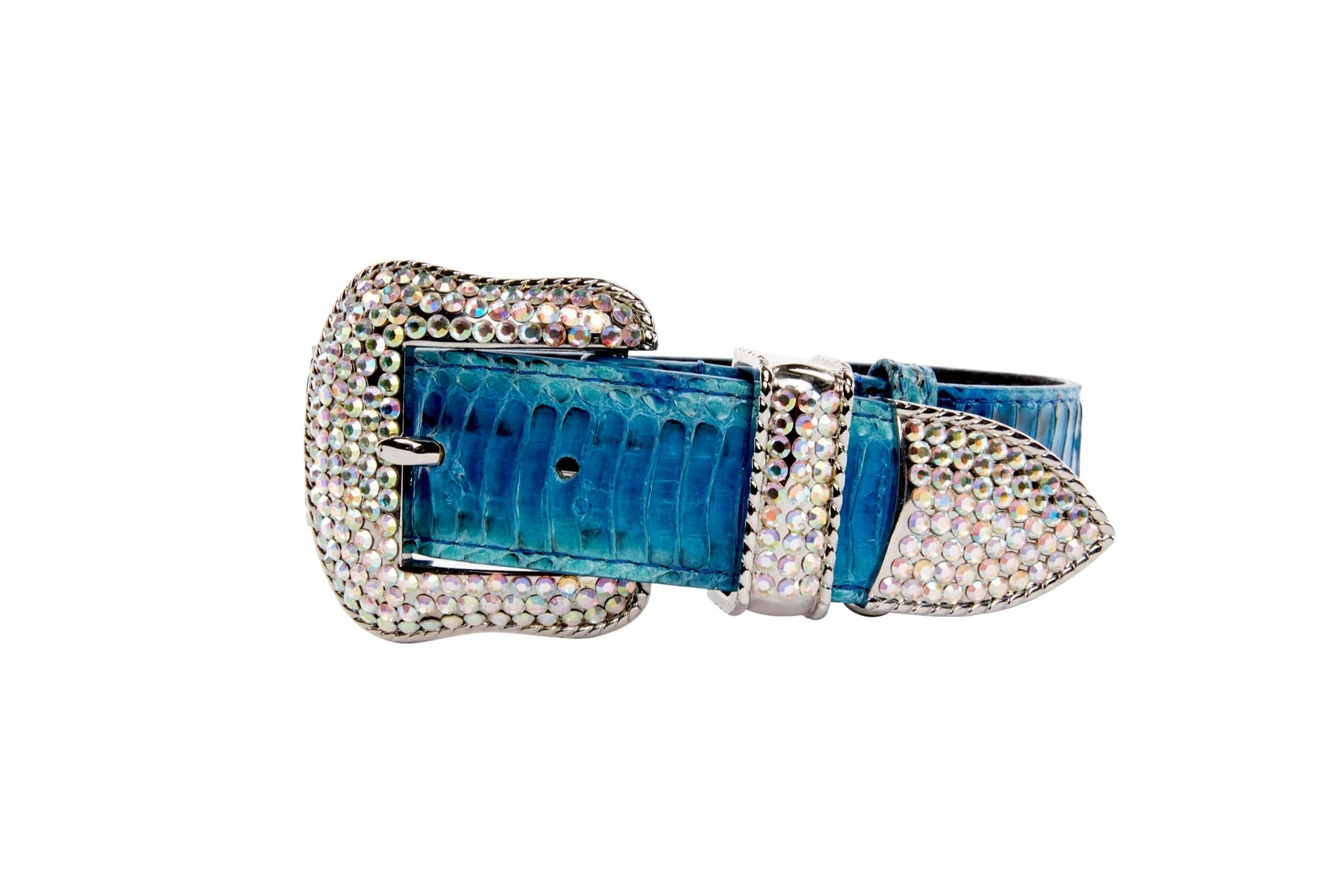 Blue & Turquoise Snake Collar With Silver Swarovski Crystal Hardware - Image 3
