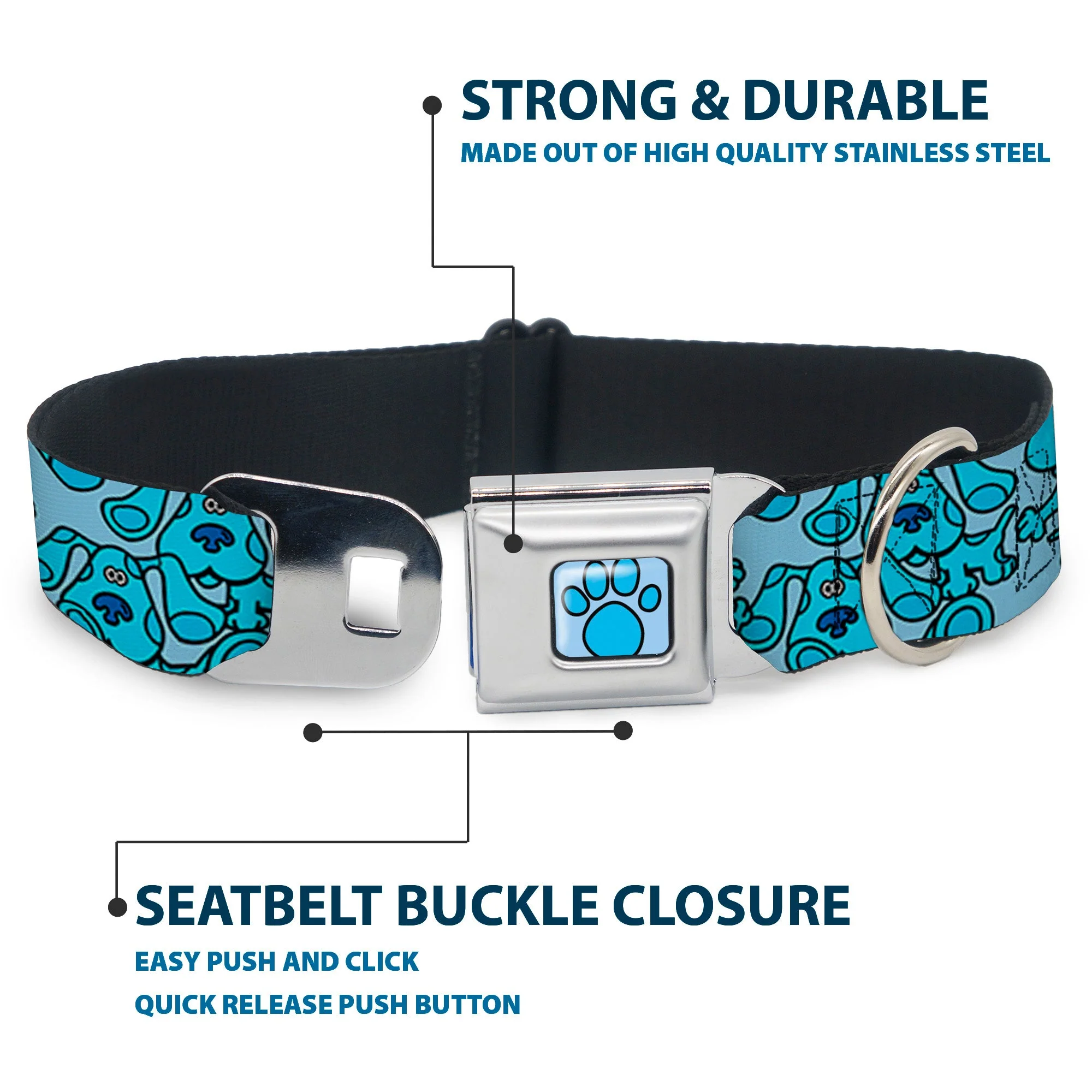 Blue's Clues Paw Full Color Blues Seatbelt Buckle Collar - Blue's Clues Blue Poses Scattered Blues - Image 4
