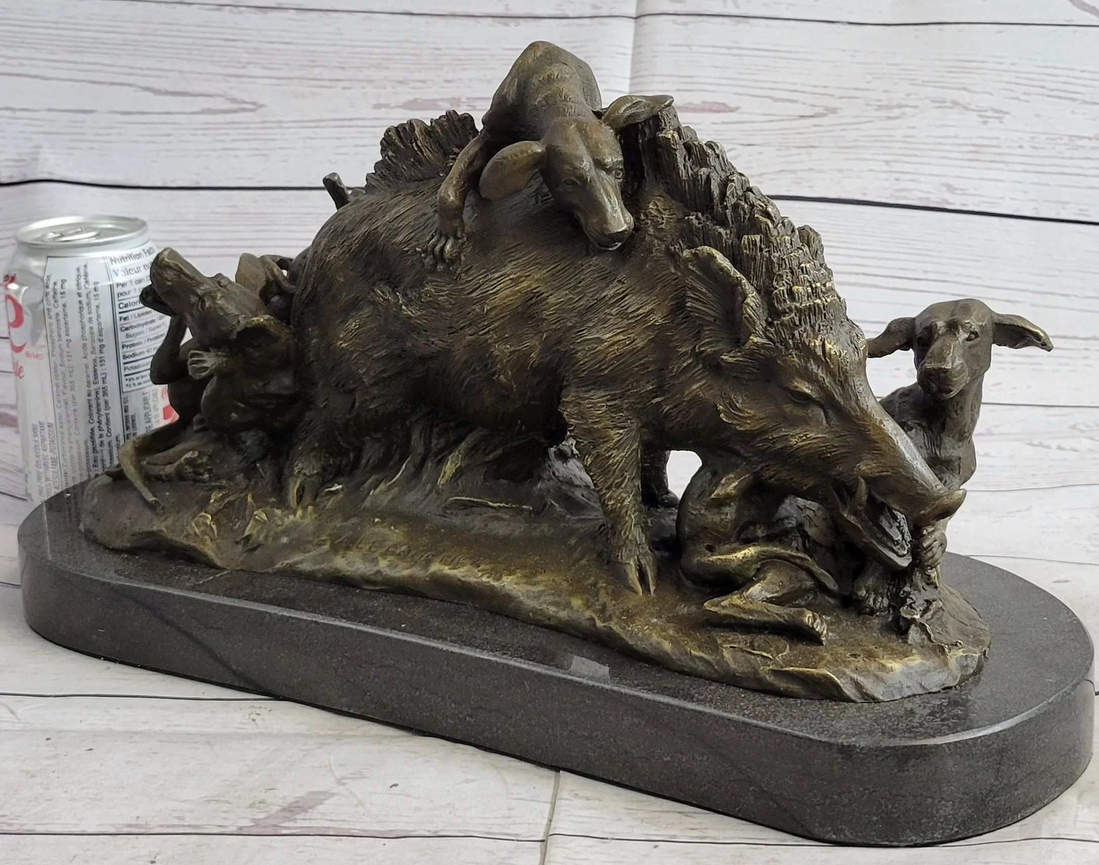 Boar Attacked by Wild Dogs Hot Cast Bronze Sculpture Statue Art by Lecourtier - Image 2