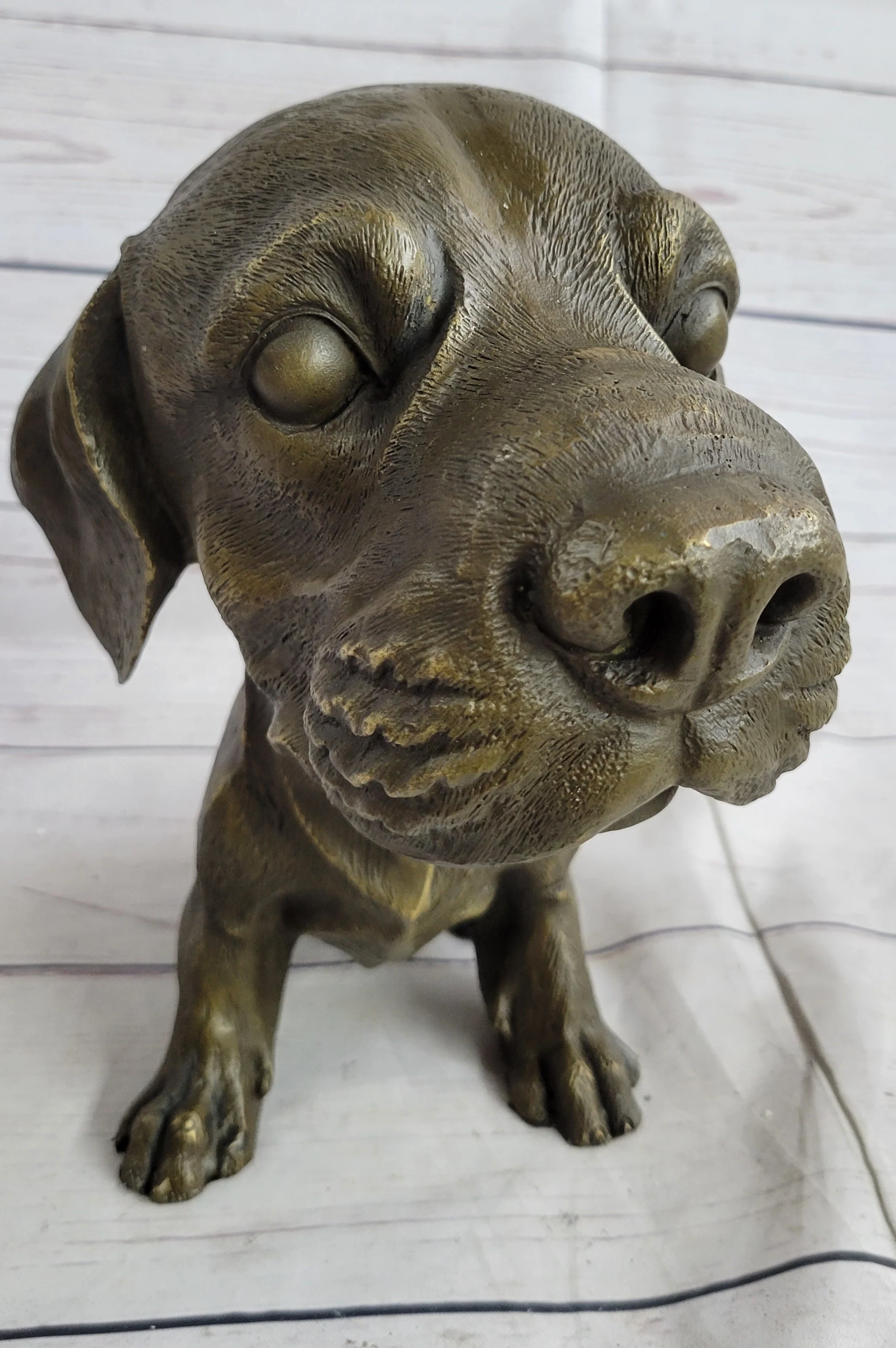 Bobble Head Style Floppy Eared Dog Cute Bronze Statue Sculpture Signed Collectible 9" x 9" - Image 5