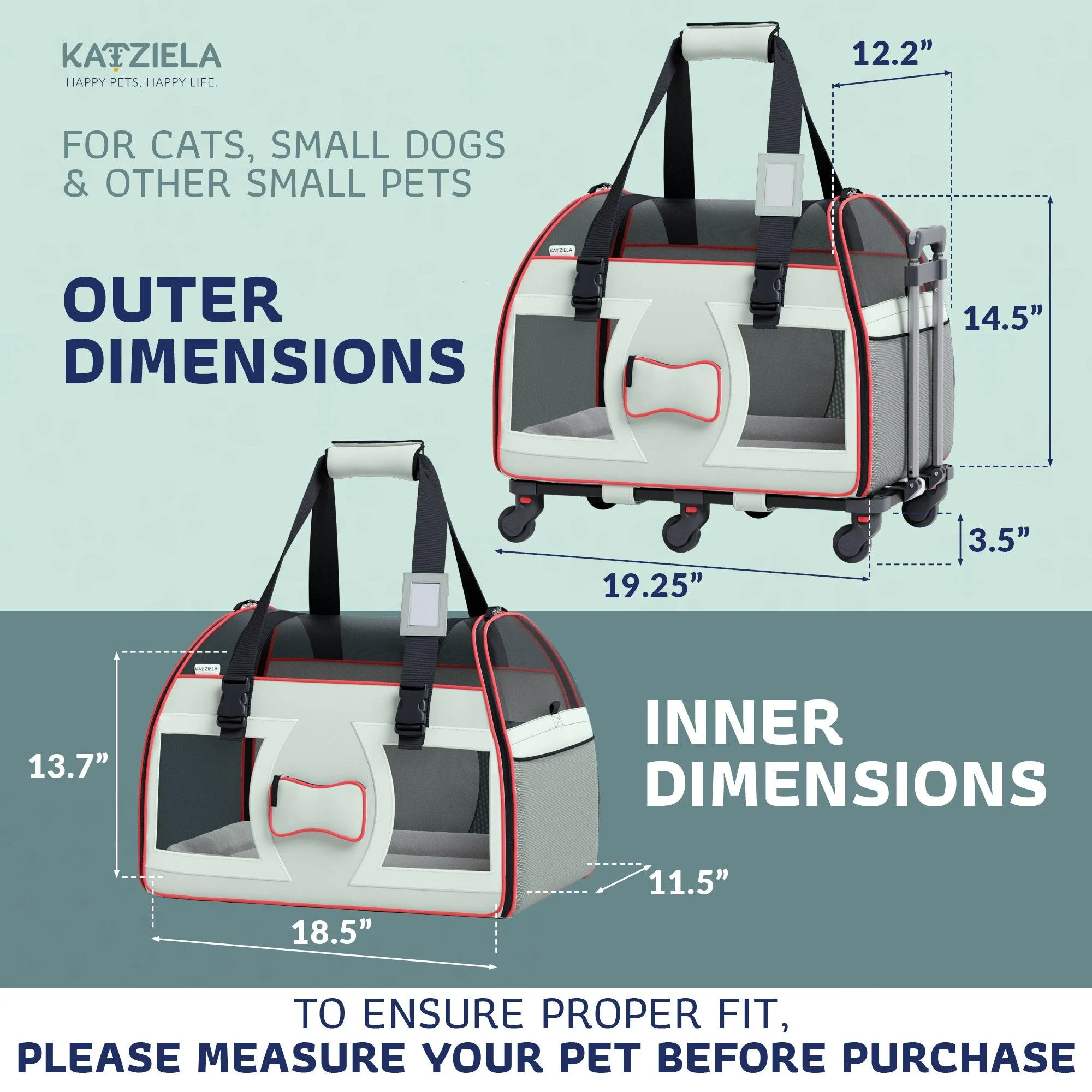 Bone Cruiser Pet Carrier with Removable Wheels and Telescopic Handle - Image 12