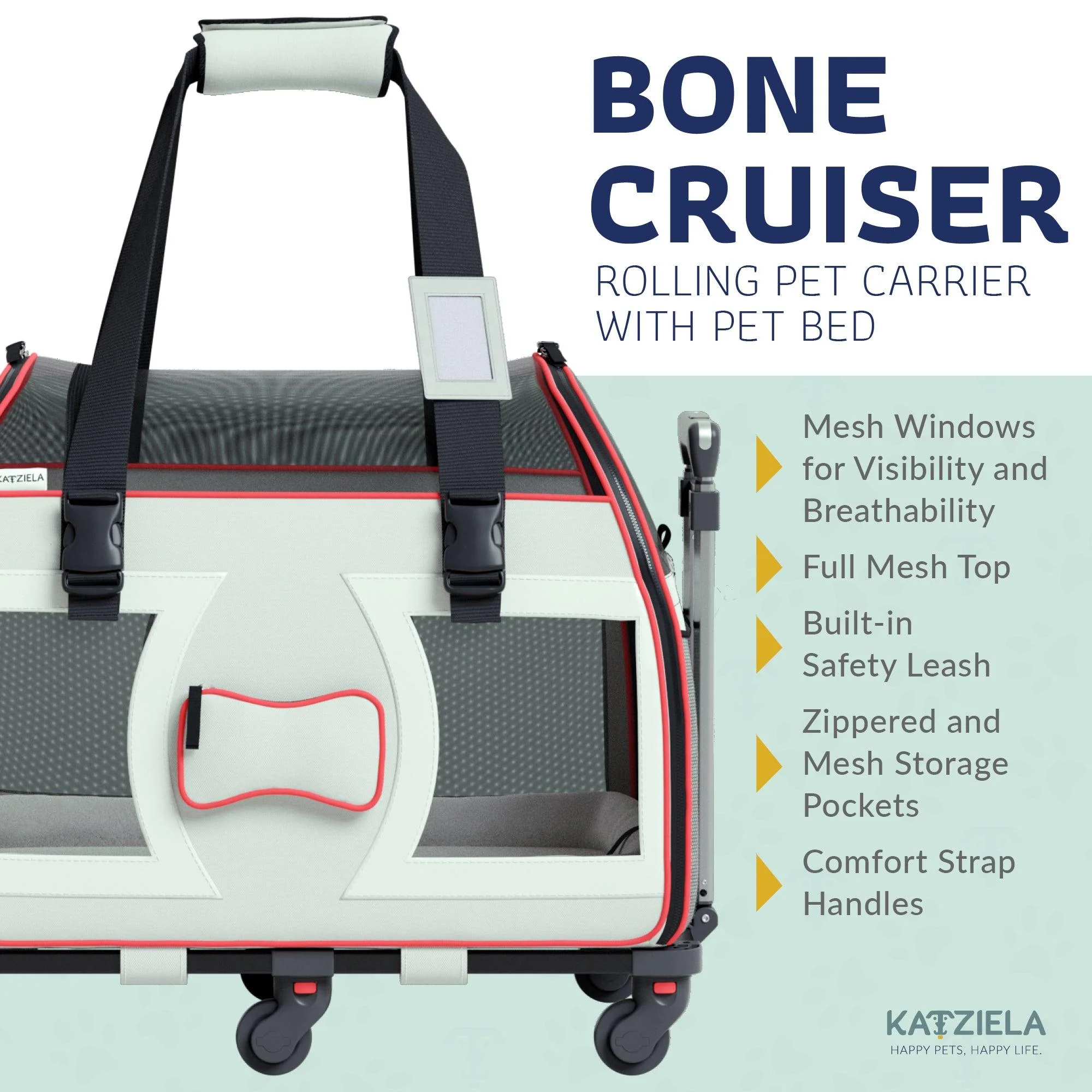 Bone Cruiser Pet Carrier with Removable Wheels and Telescopic Handle - Image 13
