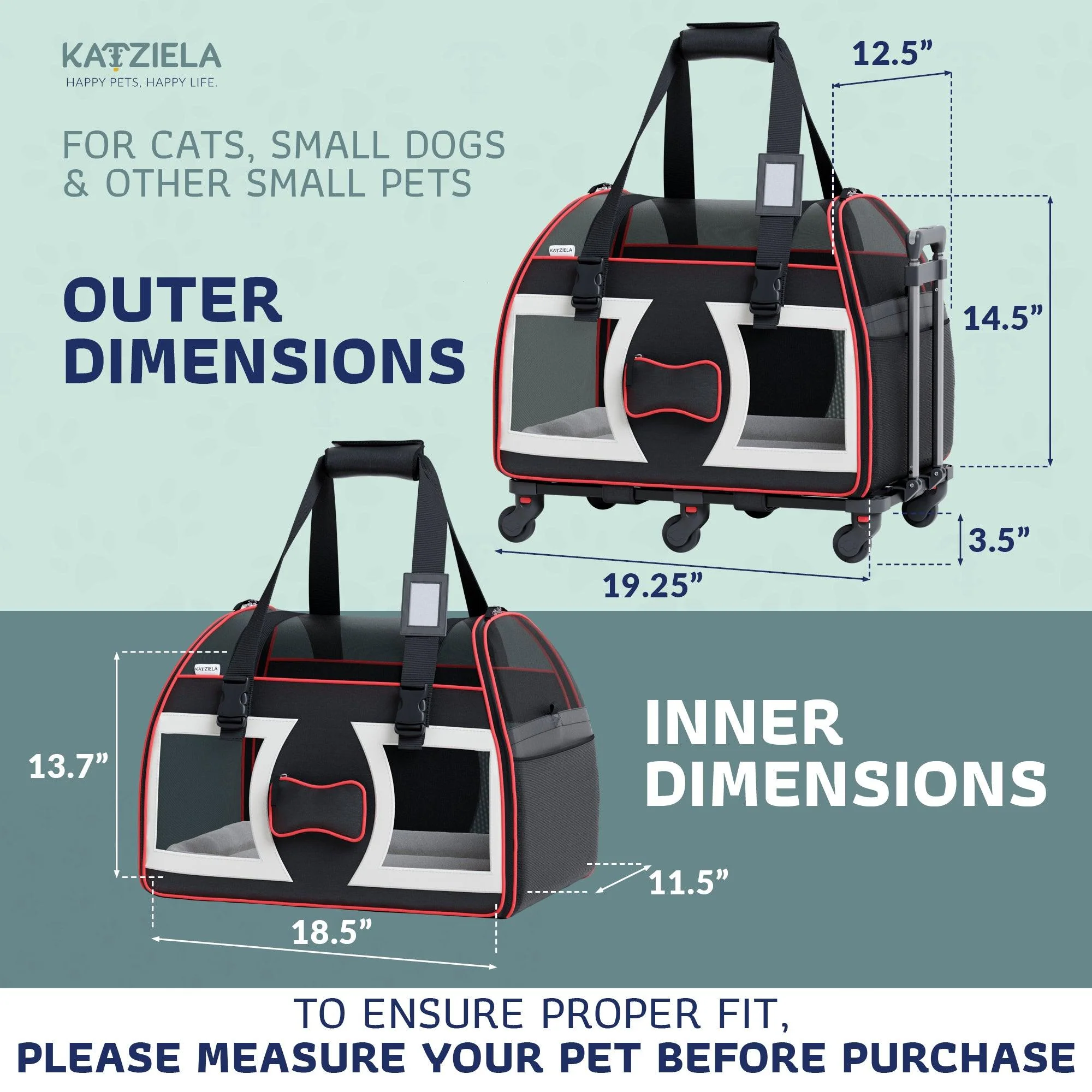 Bone Cruiser Pet Carrier with Removable Wheels and Telescopic Handle - Image 3