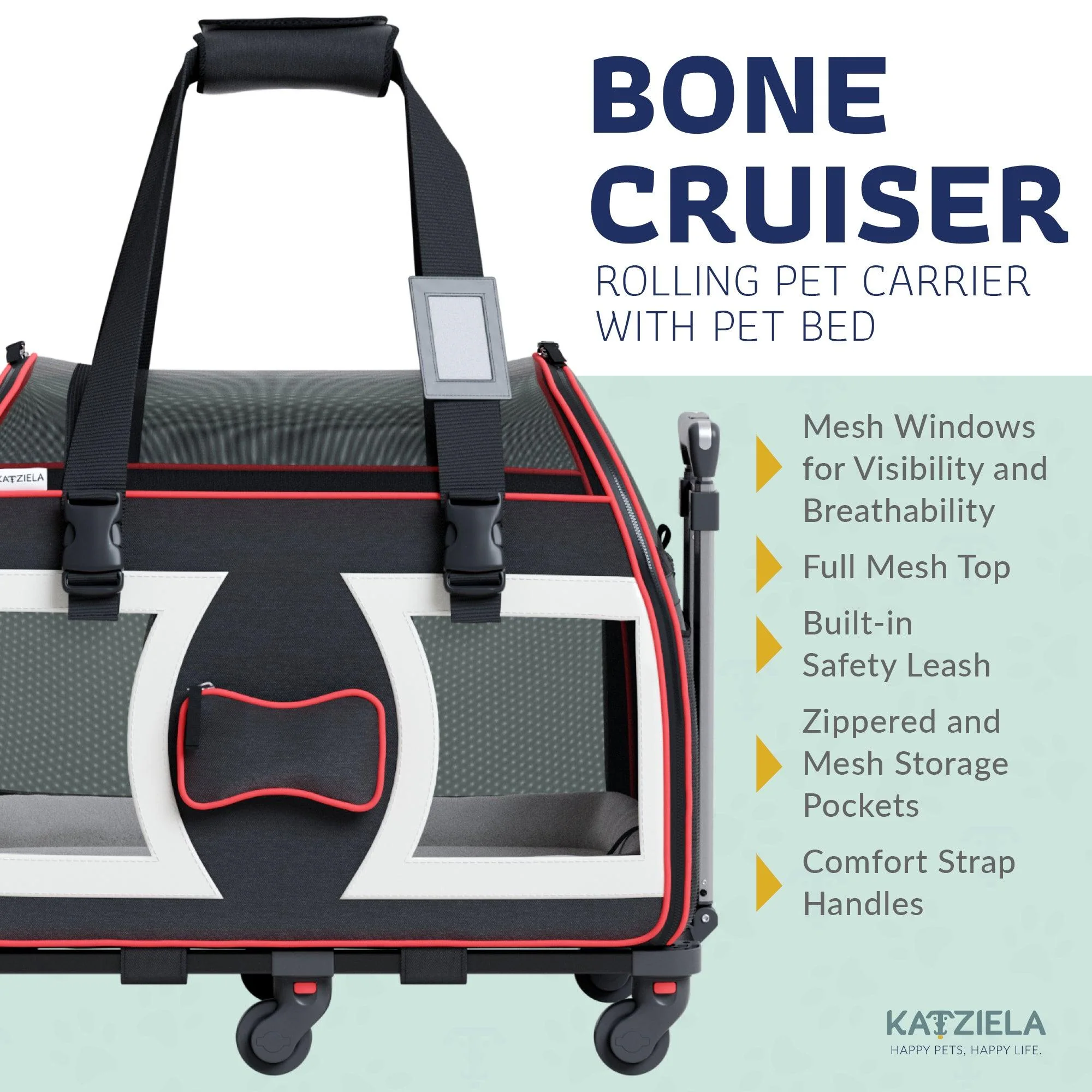 Bone Cruiser Pet Carrier with Removable Wheels and Telescopic Handle - Image 4