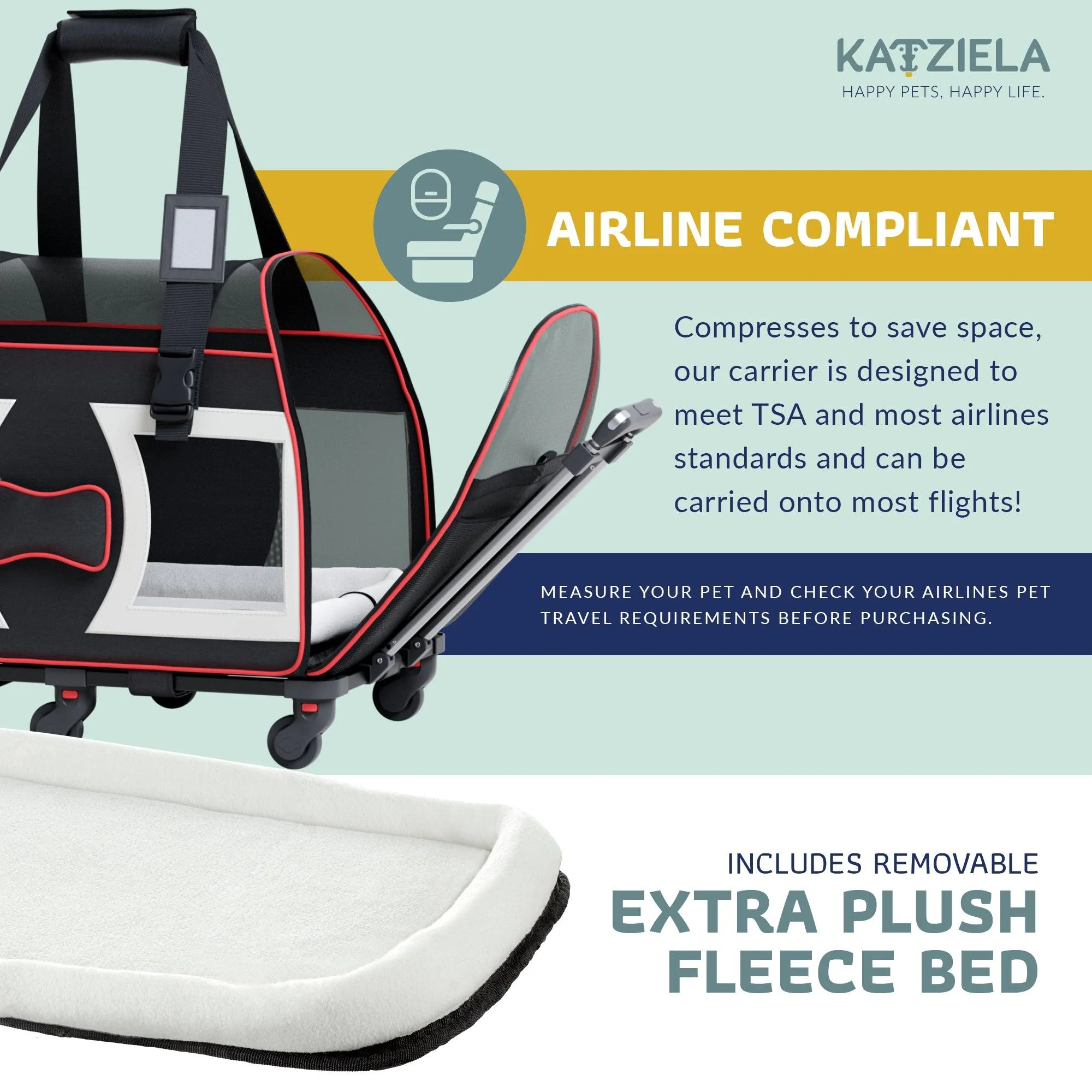 Bone Cruiser Pet Carrier with Removable Wheels and Telescopic Handle - Image 7