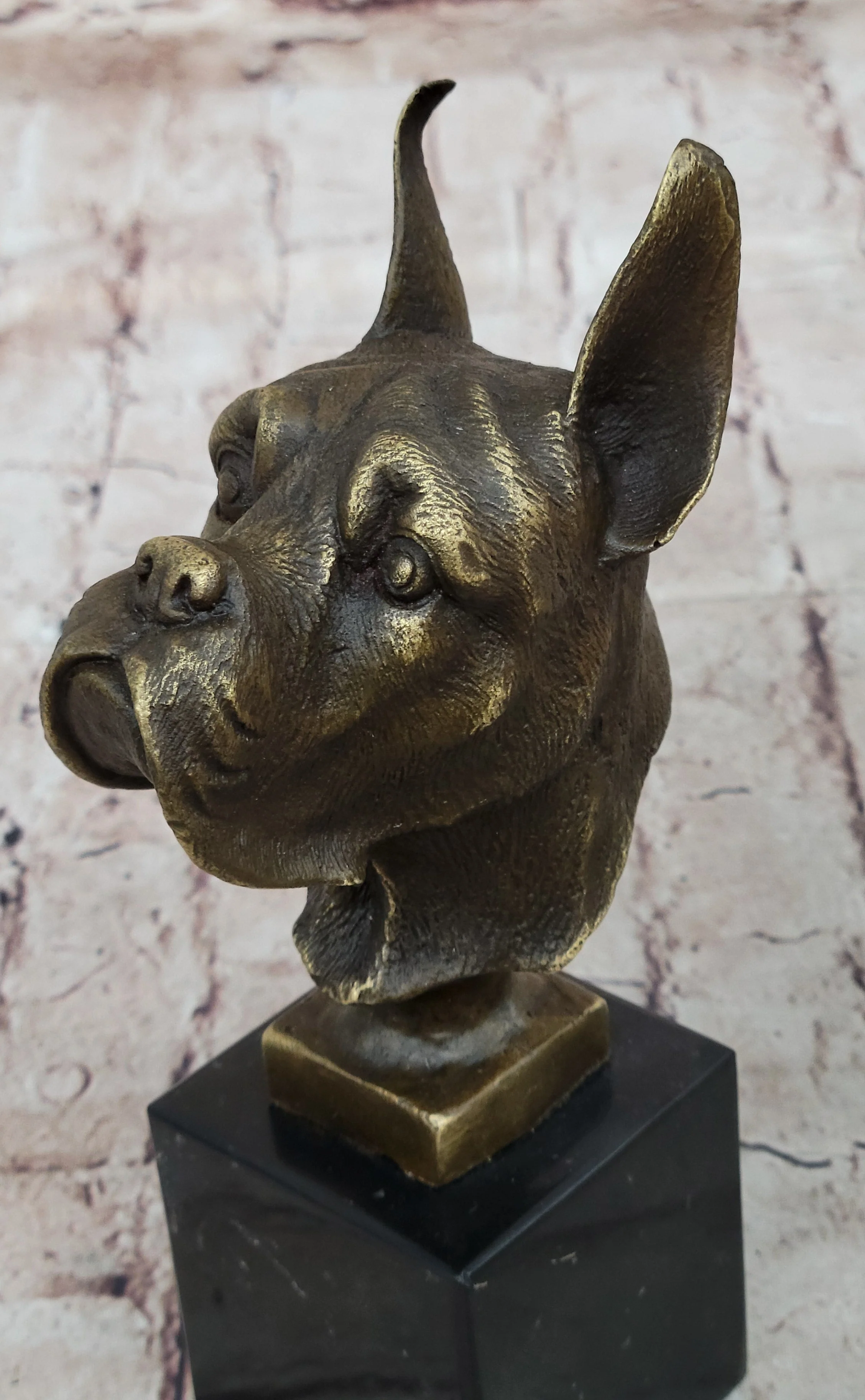Boxer Dog Breed Bronze Metal Bust Sculpture Statue Signed Original Art on Marble Base - Image 7