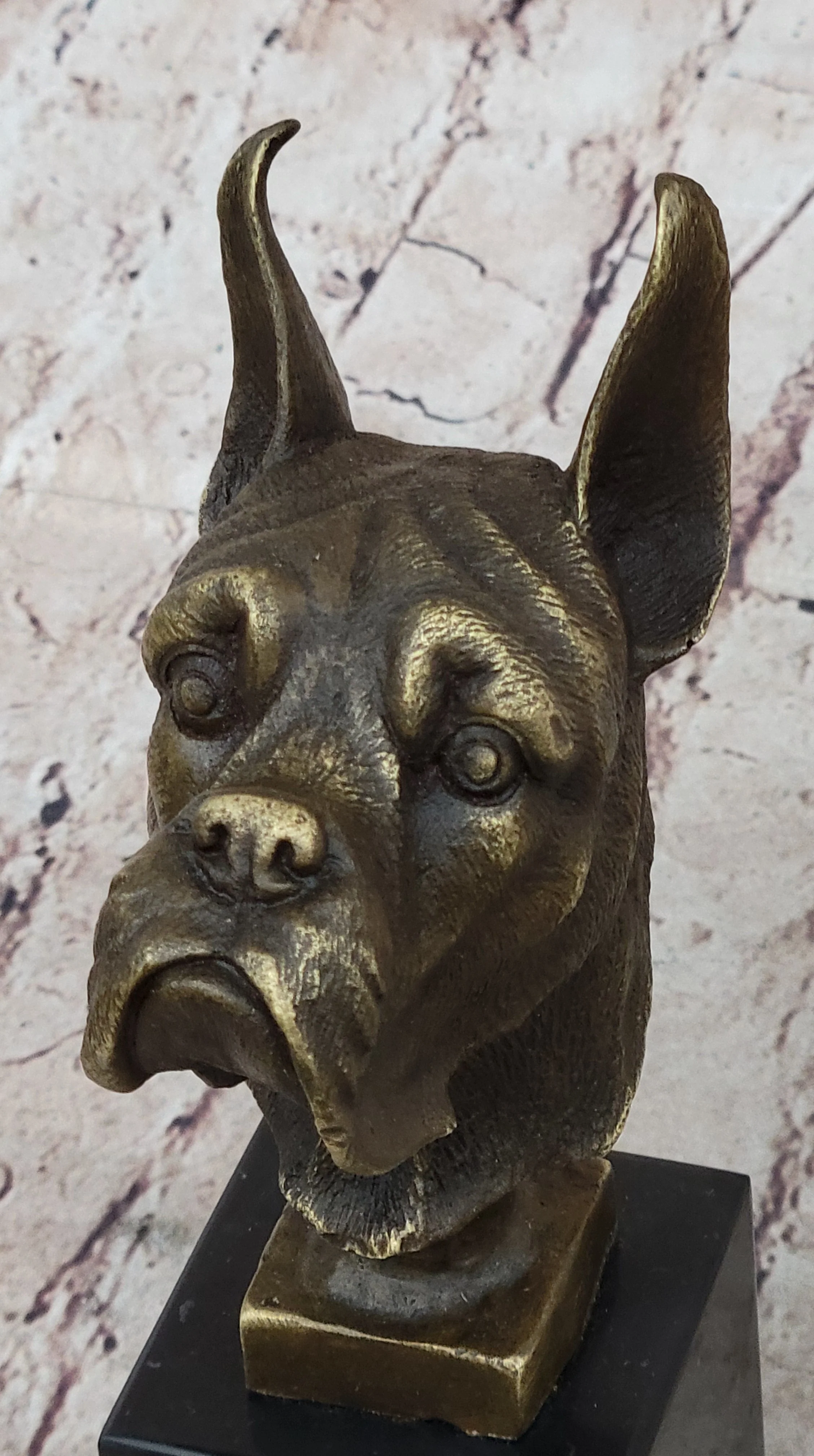 Boxer Dog Breed Bronze Metal Bust Sculpture Statue Signed Original Art on Marble Base - Image 8