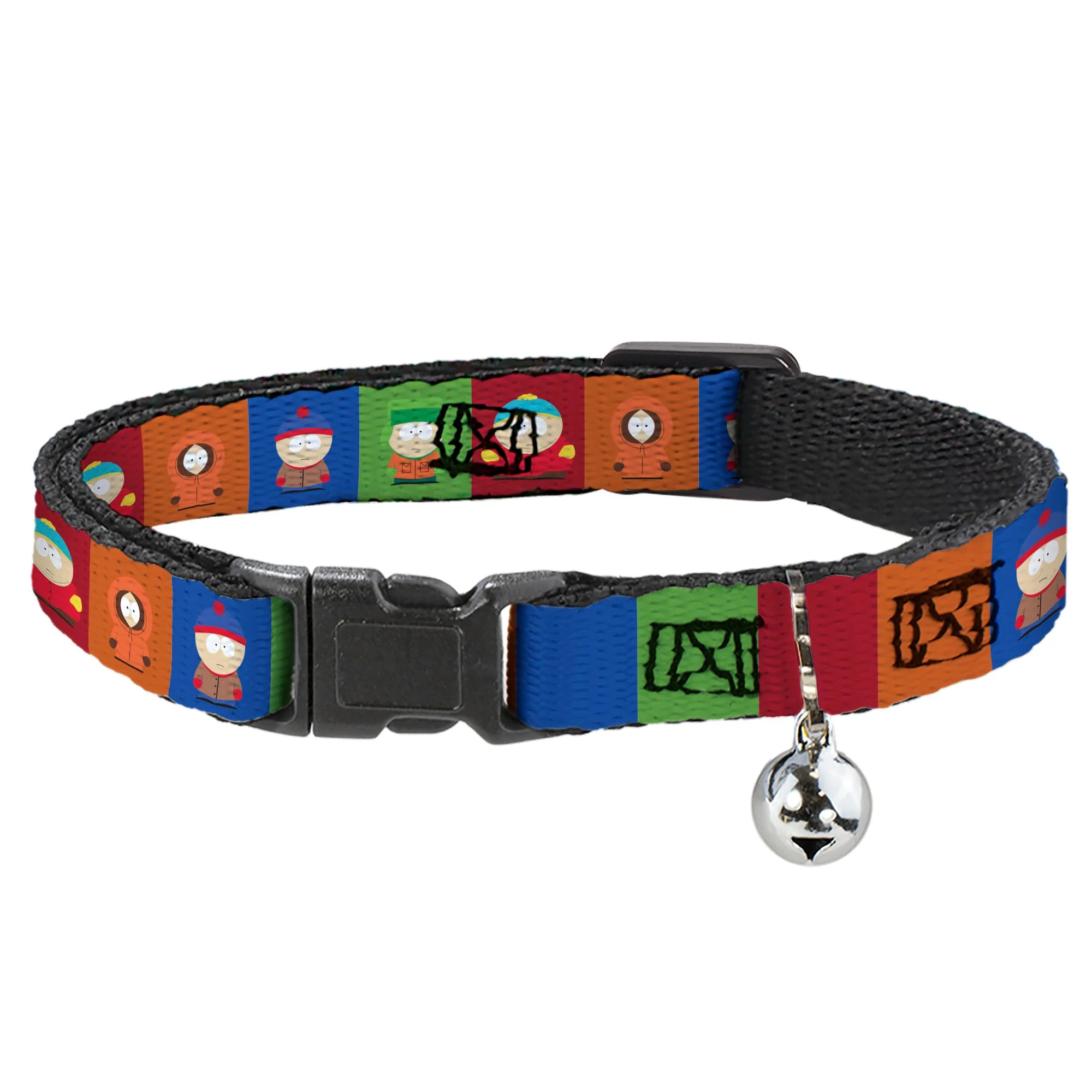 Breakaway Cat Collar with Bell - South Park Boys Pose Blocks Multi Color