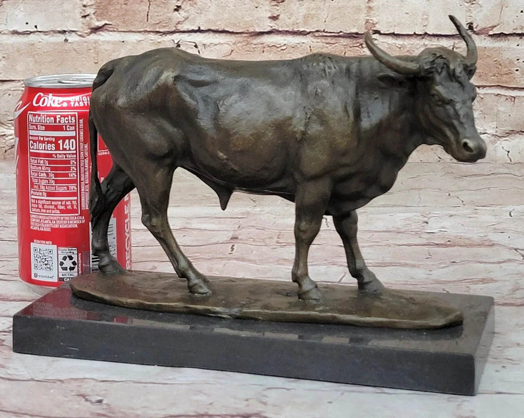 Bronze Bull Cow Cattle Sculpture Statue Figure on Marble Base by Milo - Image 2