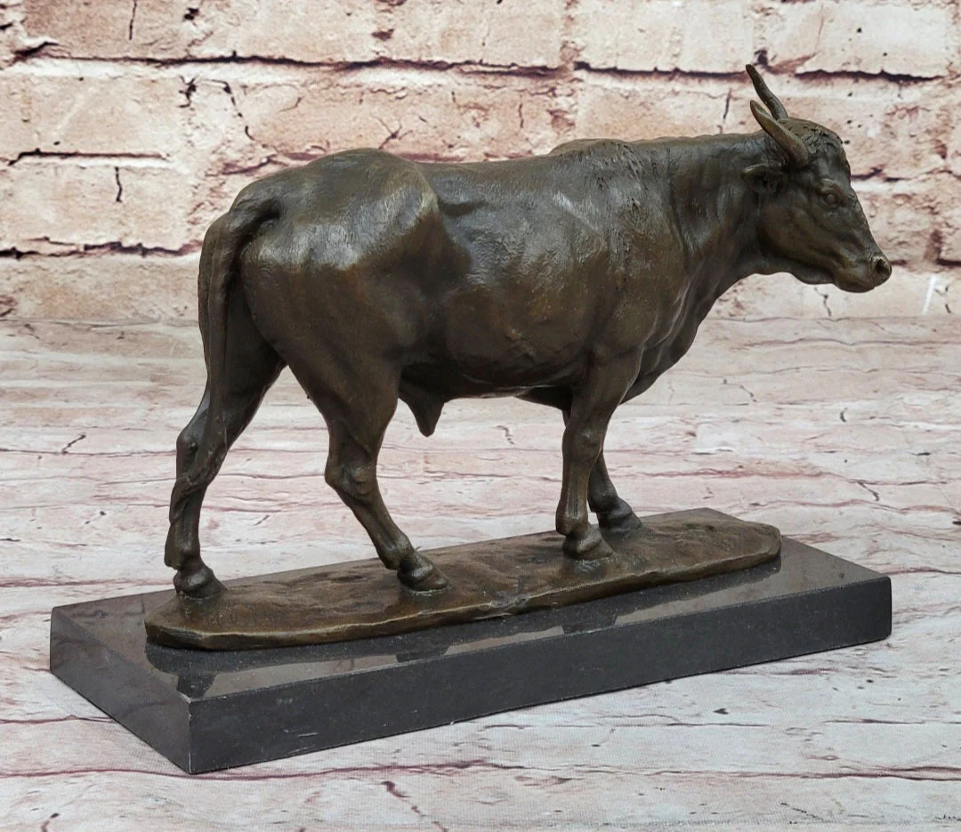 Bronze Bull Cow Cattle Sculpture Statue Figure on Marble Base by Milo - Image 6