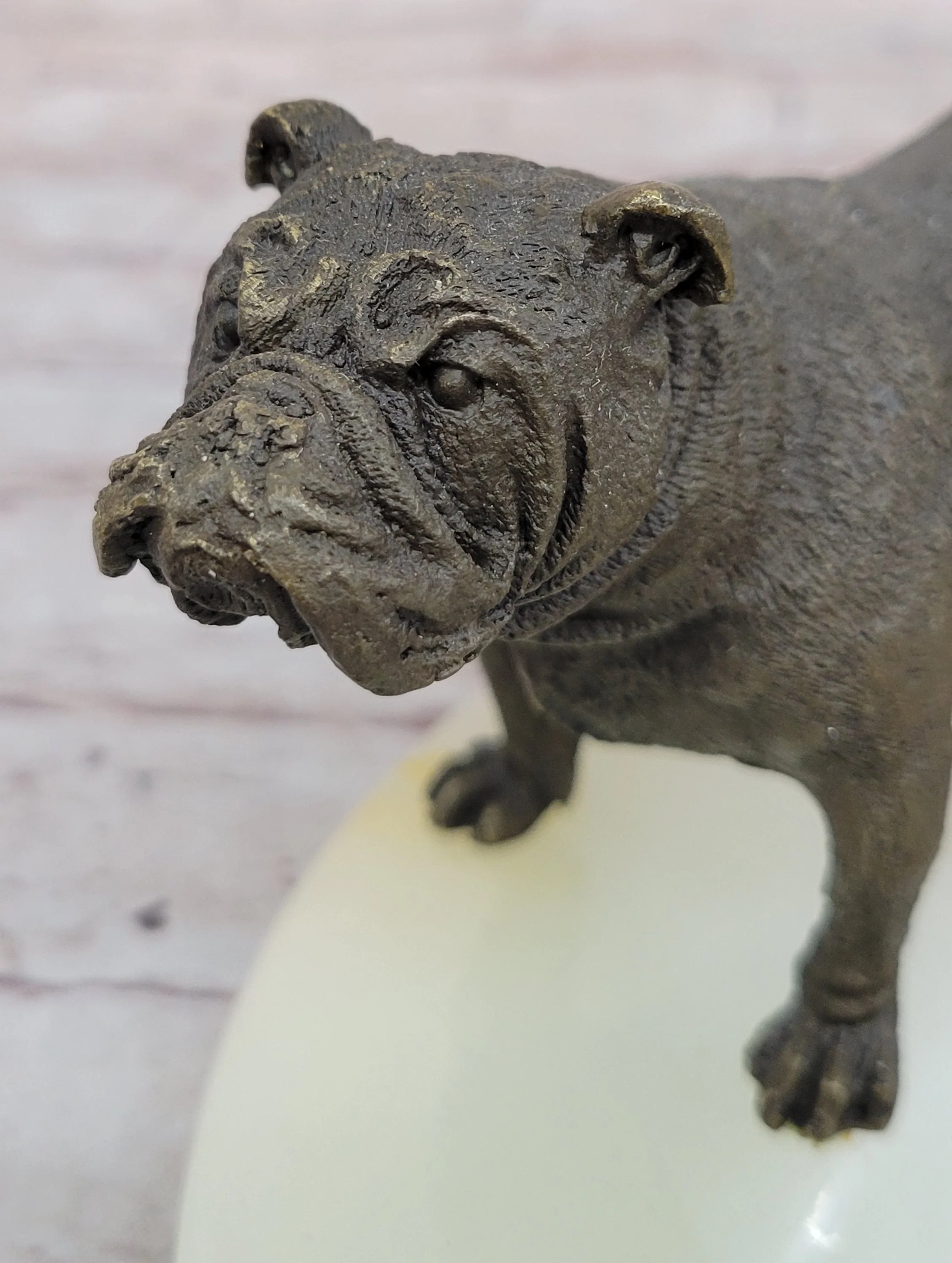 Bronze Bulldog & Pug Dog Figurines on Marble - Soap Dish Ashtray Handmade Art - Image 9