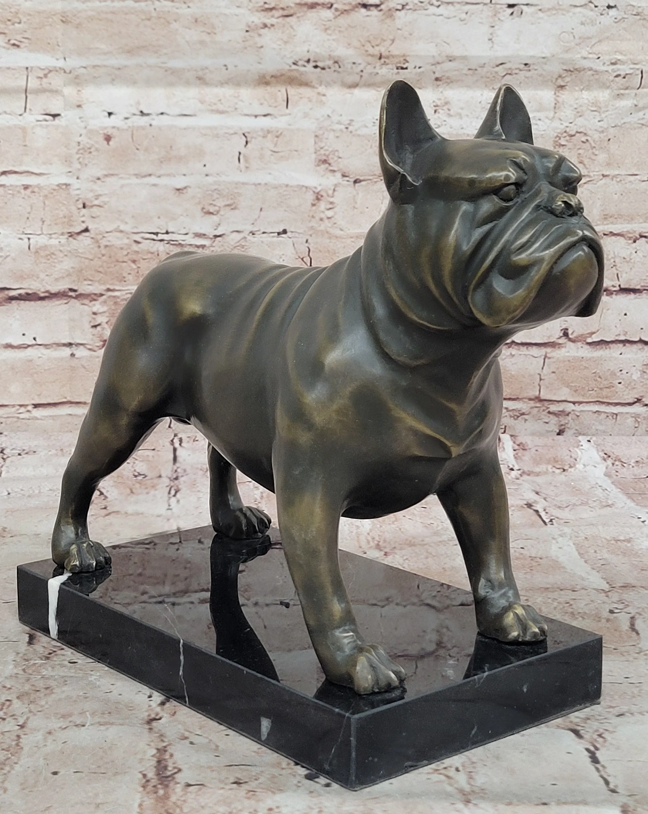 Bronze Bulldog Sculpture on Marble Base; Dog Lover Gift Decor - Image 3