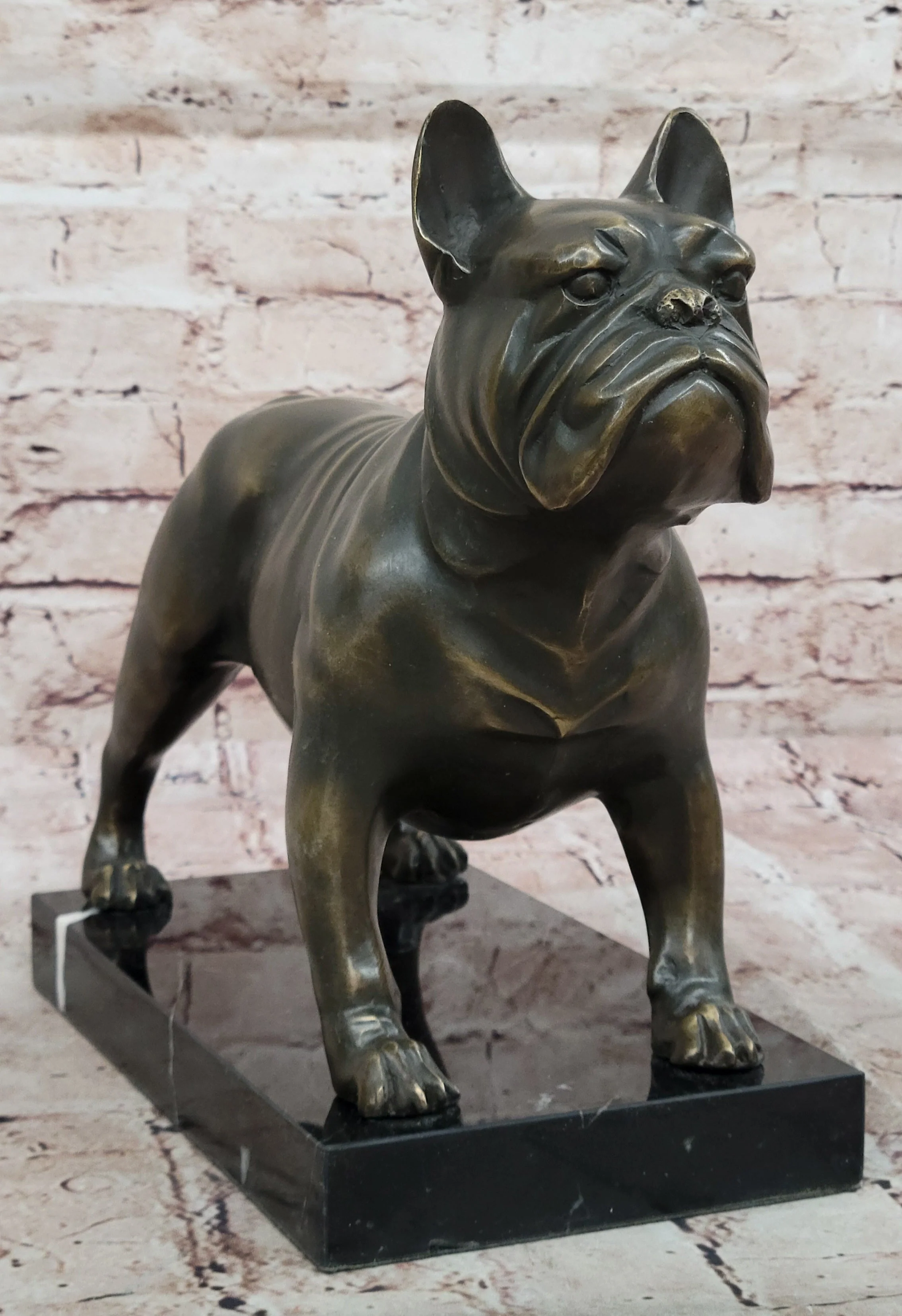 Bronze Bulldog Sculpture on Marble Base; Dog Lover Gift Decor - Image 4