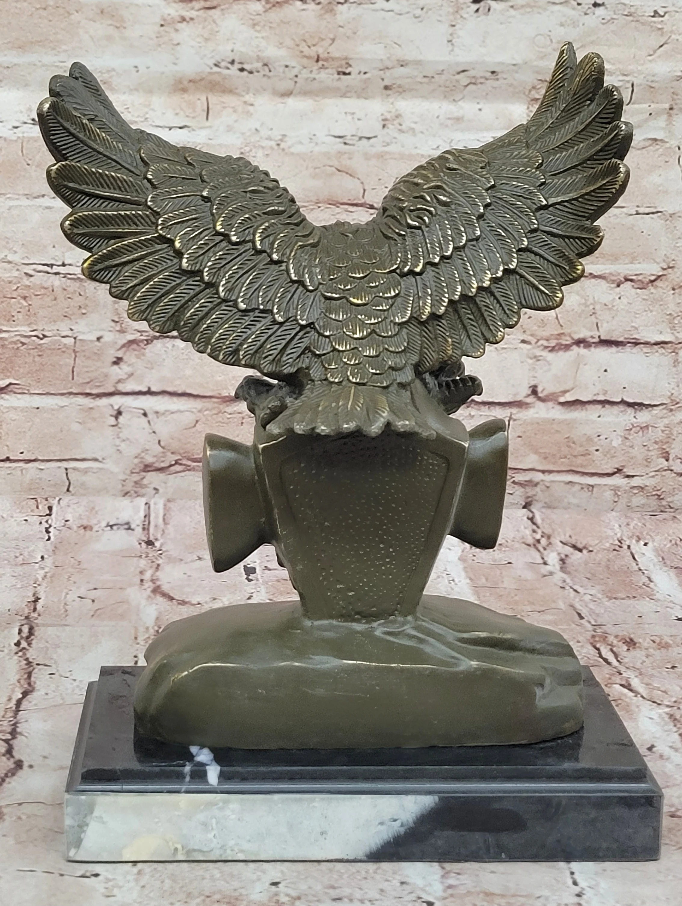 Bronze Eagle and Handshake Statue; Patriotic American Unity Sculpture - Image 5