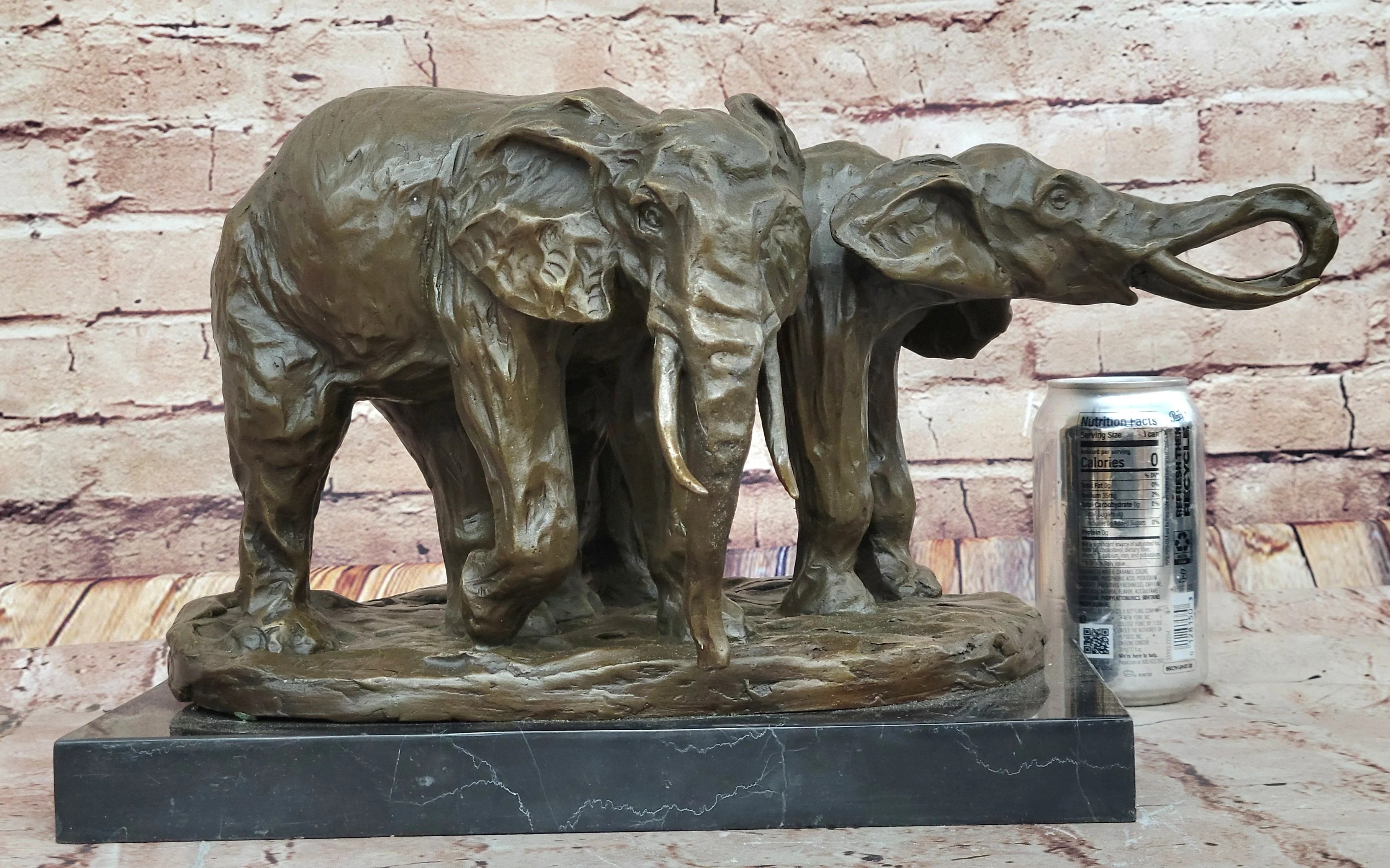 Bronze Elephant Pair Sculpture; Majestic Wildlife Art on Marble Base by Milo - Image 2
