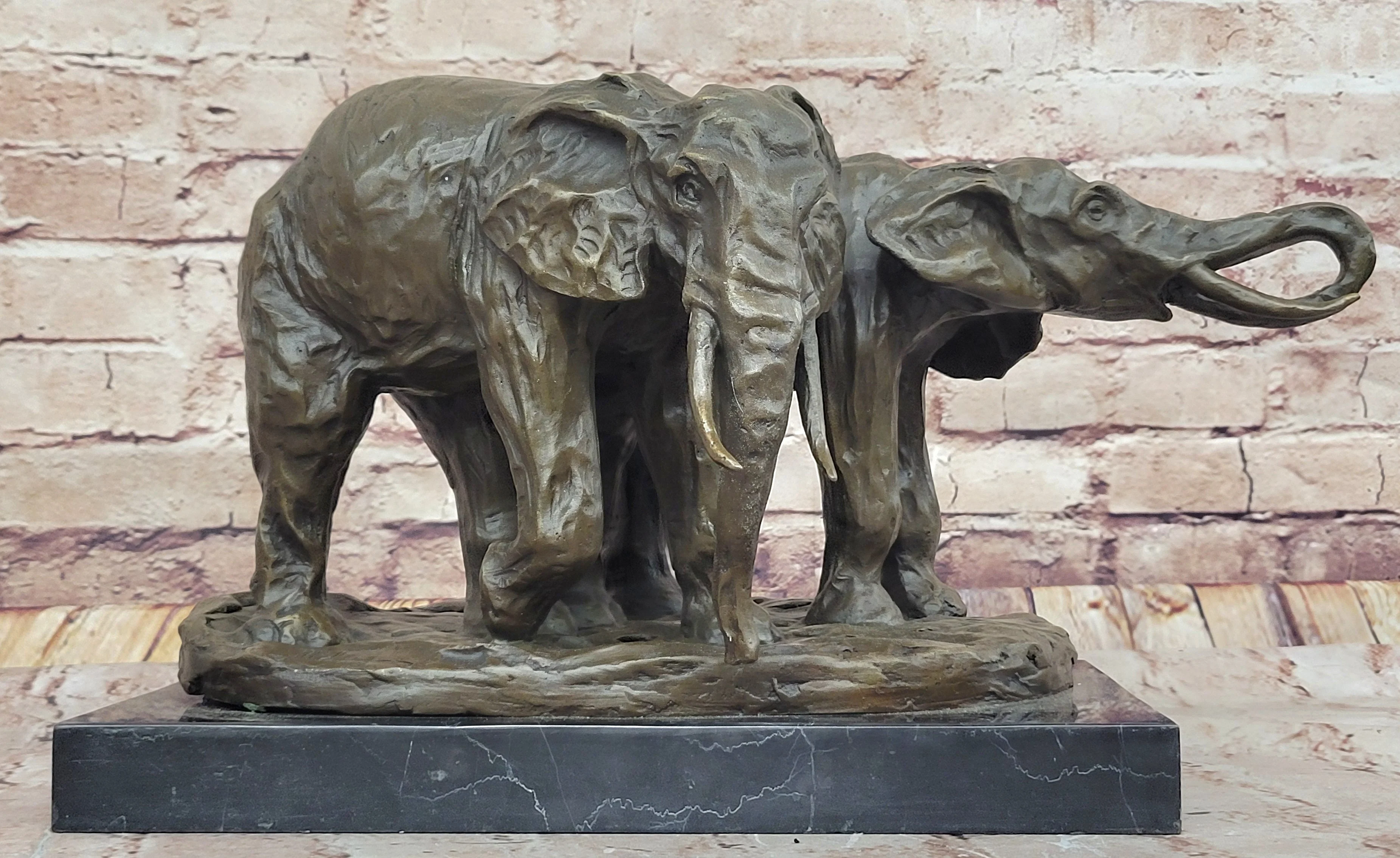 Bronze Elephant Pair Sculpture; Majestic Wildlife Art on Marble Base by Milo - Image 4