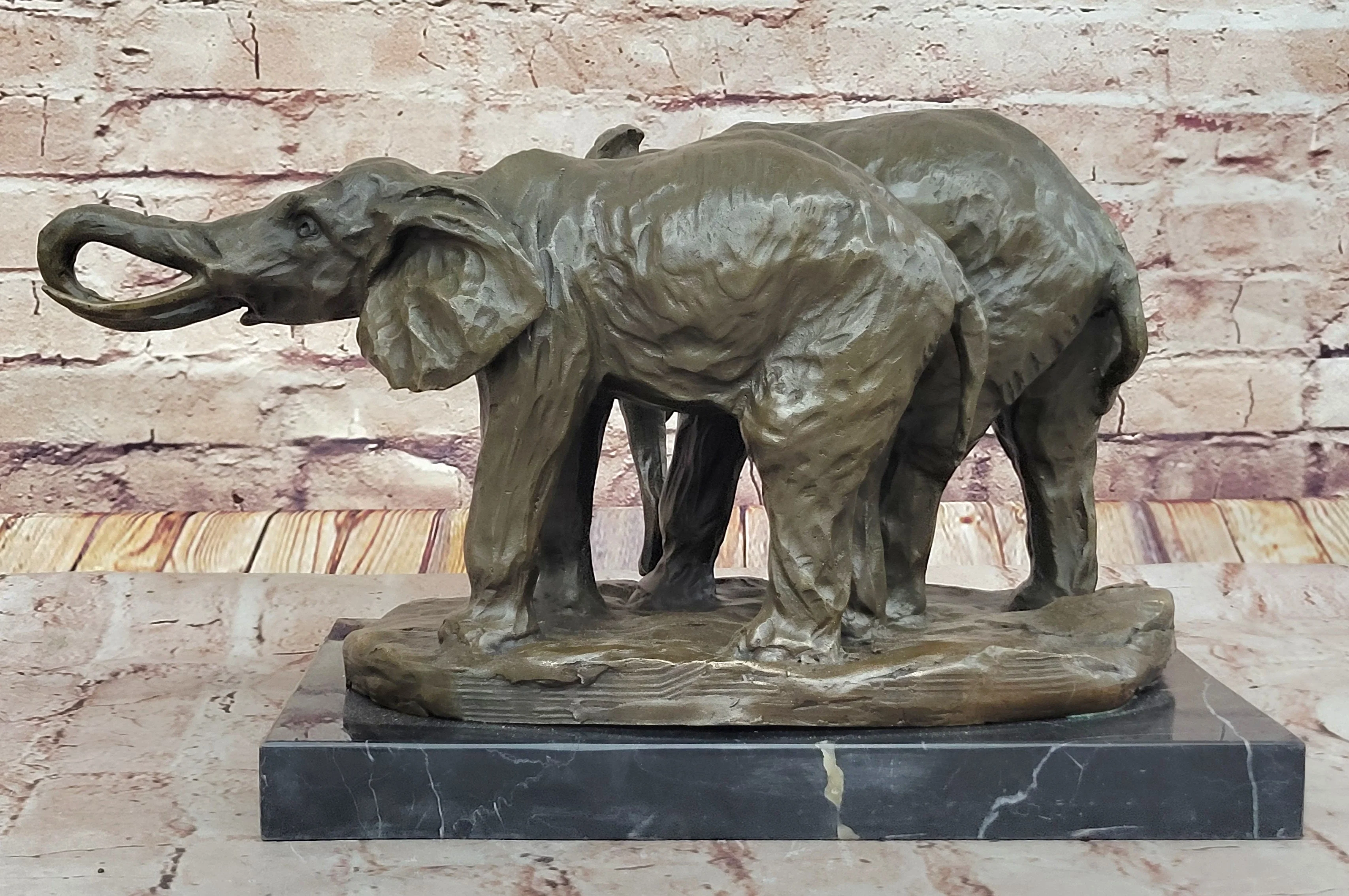 Bronze Elephant Pair Sculpture; Majestic Wildlife Art on Marble Base by Milo - Image 5
