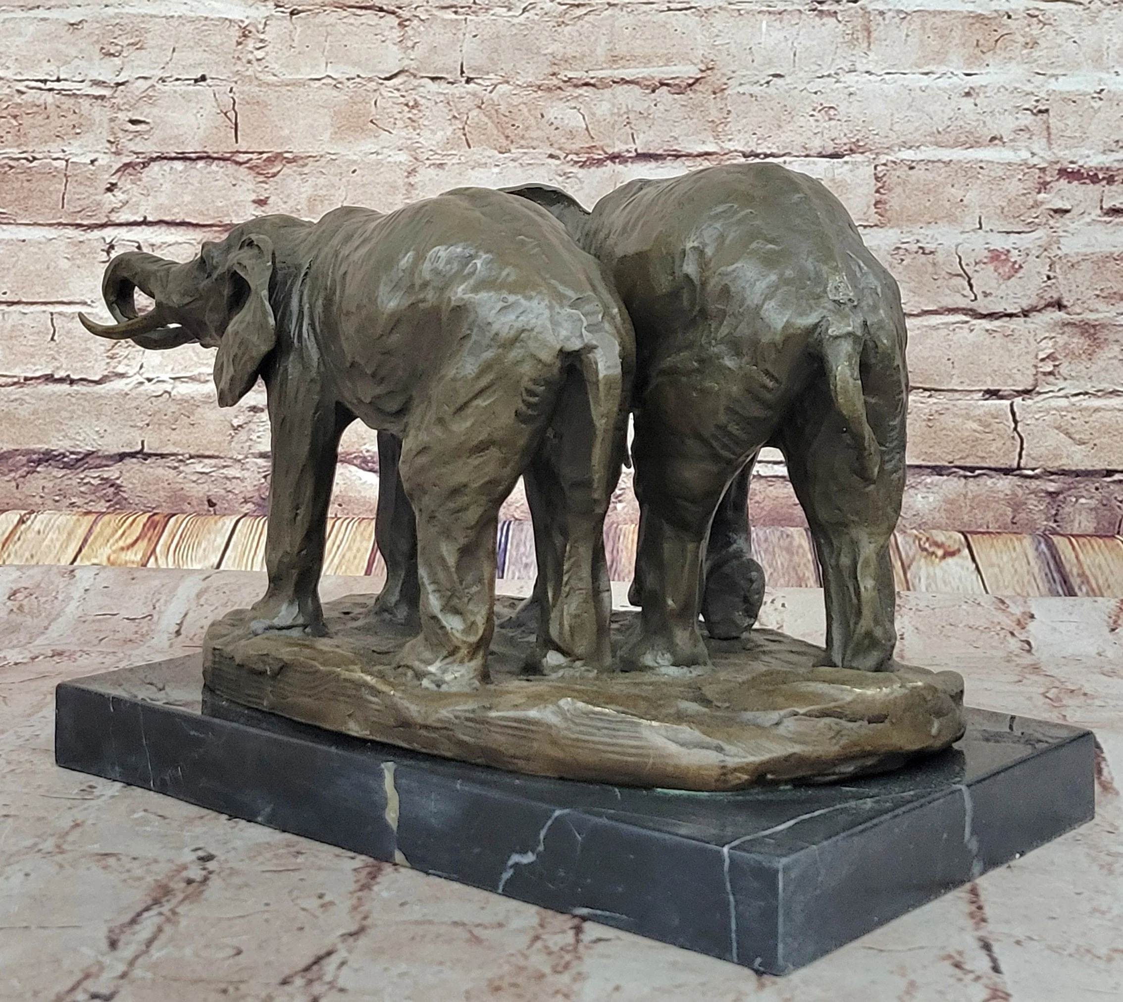 Bronze Elephant Pair Sculpture; Majestic Wildlife Art on Marble Base by Milo - Image 6