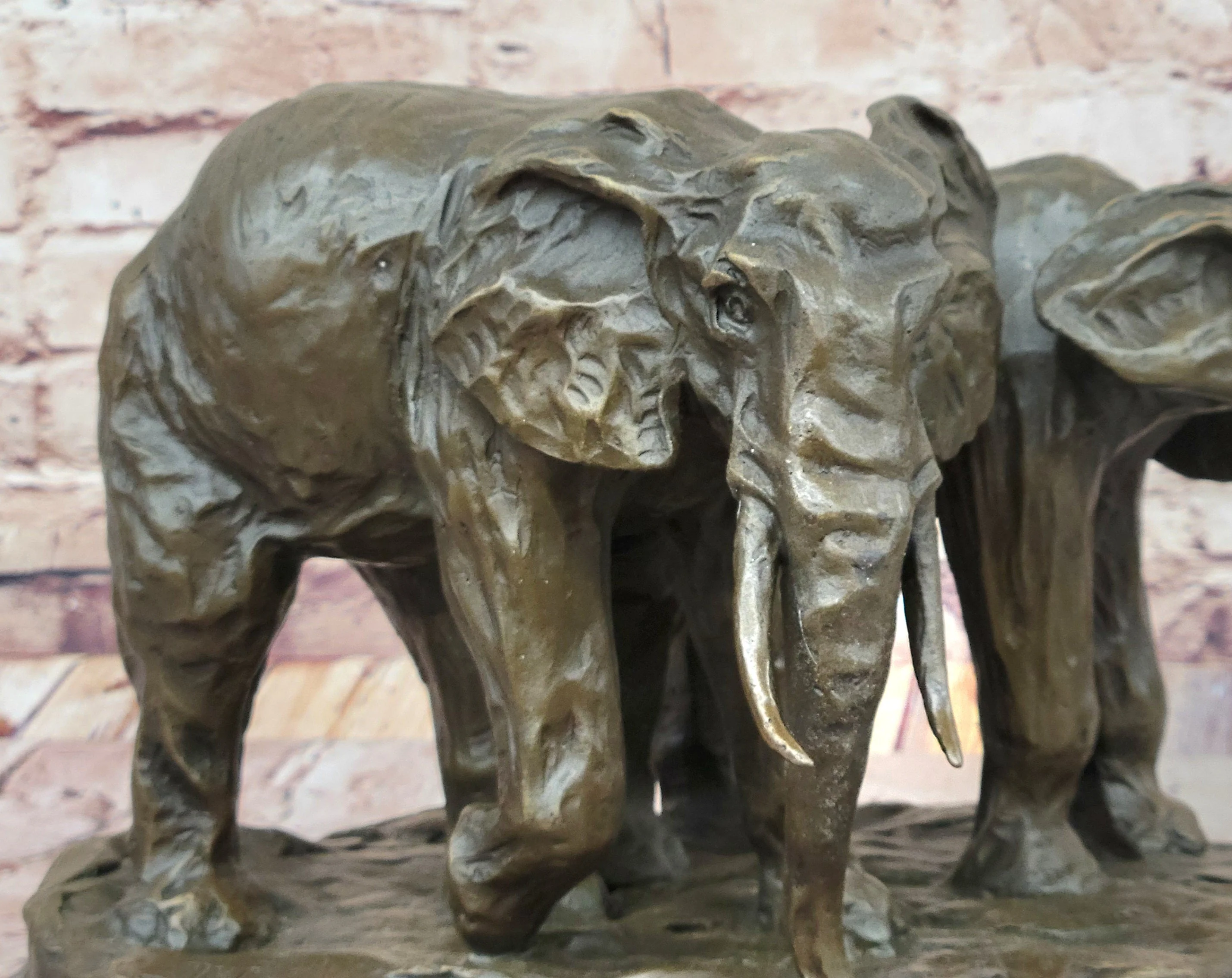 Bronze Elephant Pair Sculpture; Majestic Wildlife Art on Marble Base by Milo - Image 7