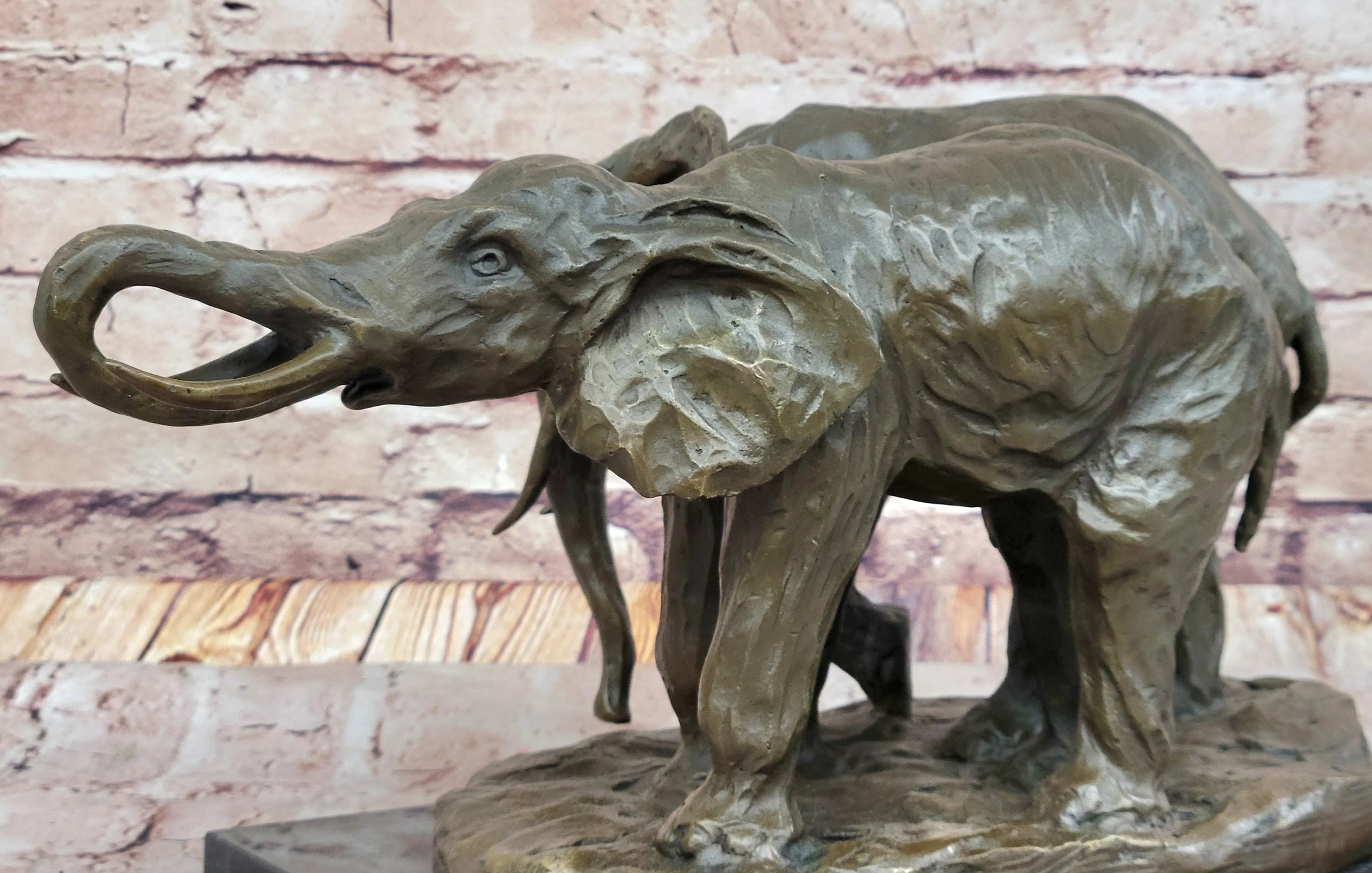 Bronze Elephant Pair Sculpture; Majestic Wildlife Art on Marble Base by Milo - Image 8
