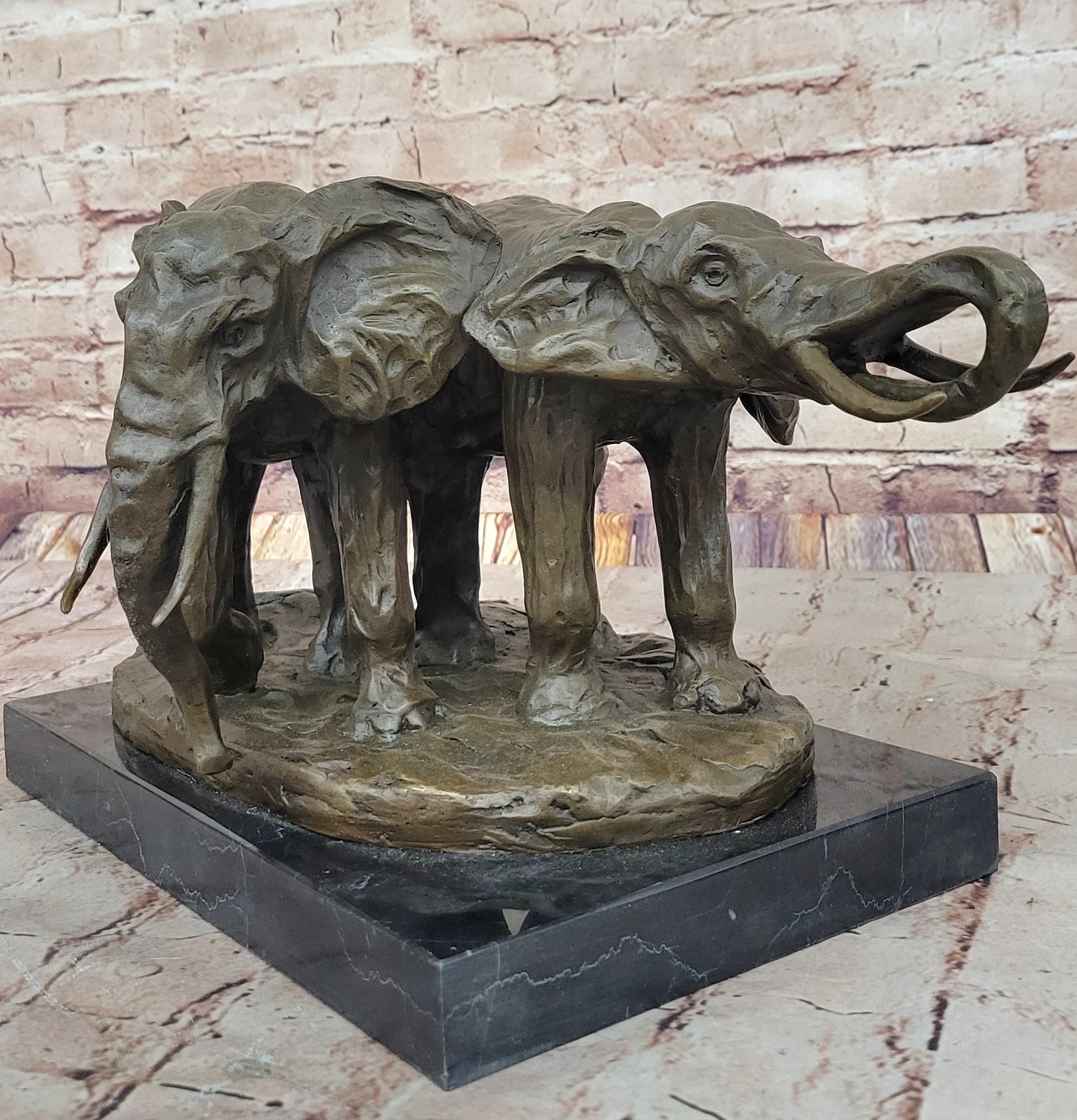 Bronze Elephant Pair Sculpture; Majestic Wildlife Art on Marble Base by Milo - Image 9