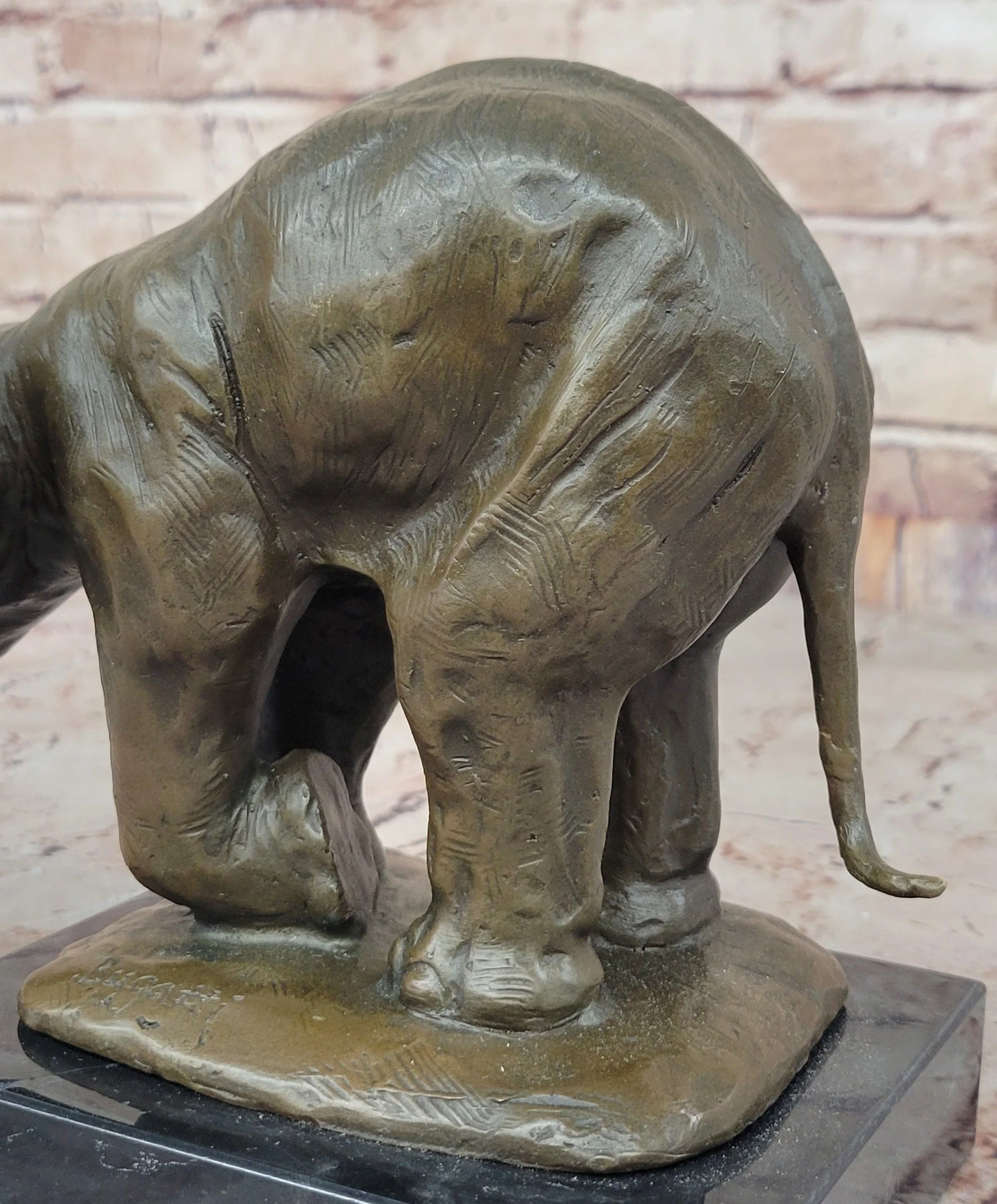 Bronze Elephant Sculpture with Outstretched Trunk; Wildlife Art on Marble Base - Image 8