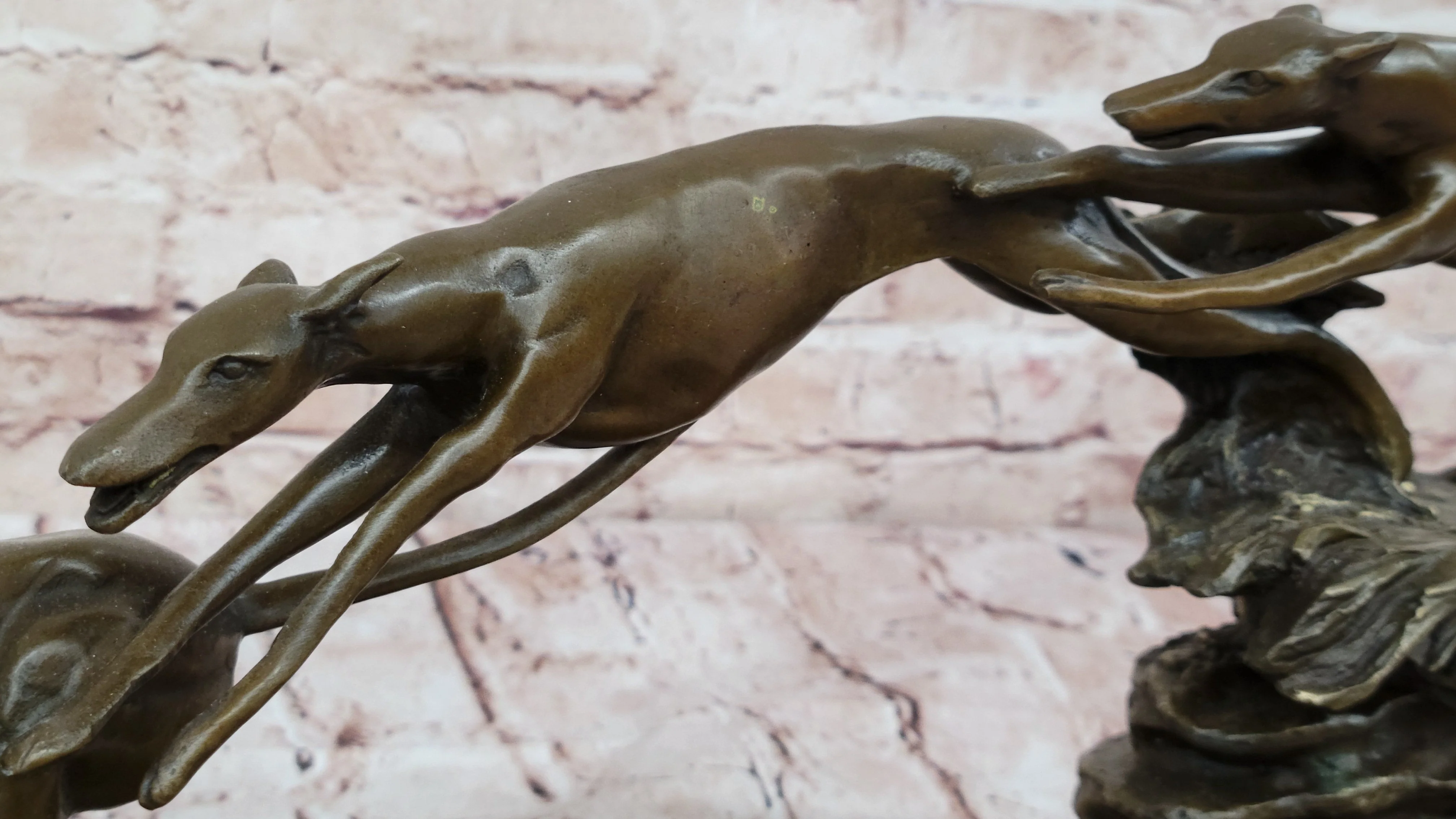 Bronze Greyhound Dog Racing Sculpture; Leaping Trio Original Art - Image 5